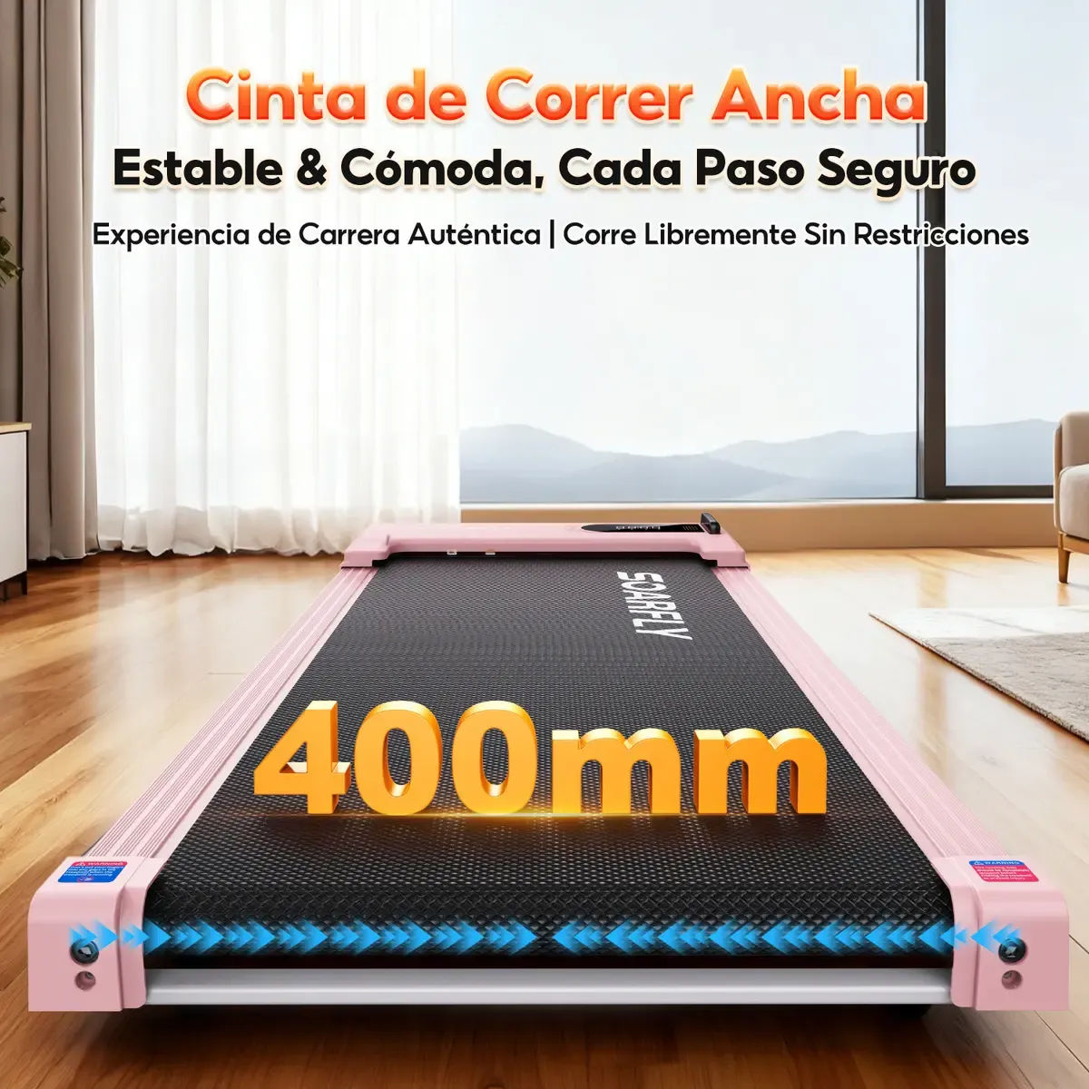 Caminadora Eléctrica 12km Portátil Con Control Remoto 3.5hp Rosa