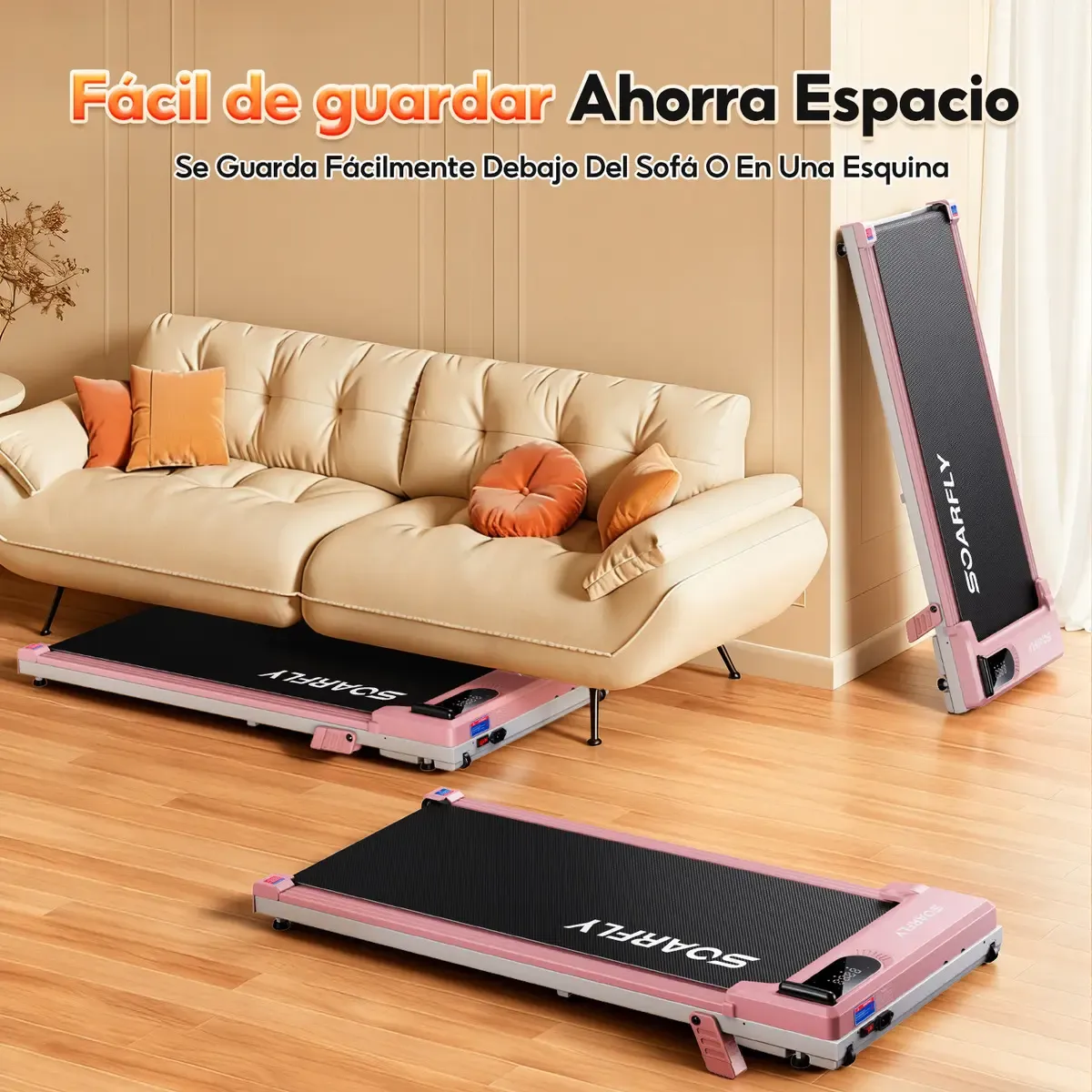 Caminadora Eléctrica 12km Portátil Con Control Remoto 3.5hp Rosa
