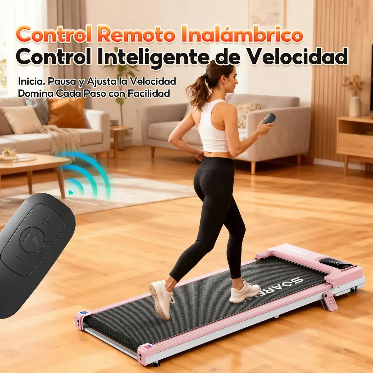 Caminadora Eléctrica 12km Portátil Con Control Remoto 3.5hp Rosa