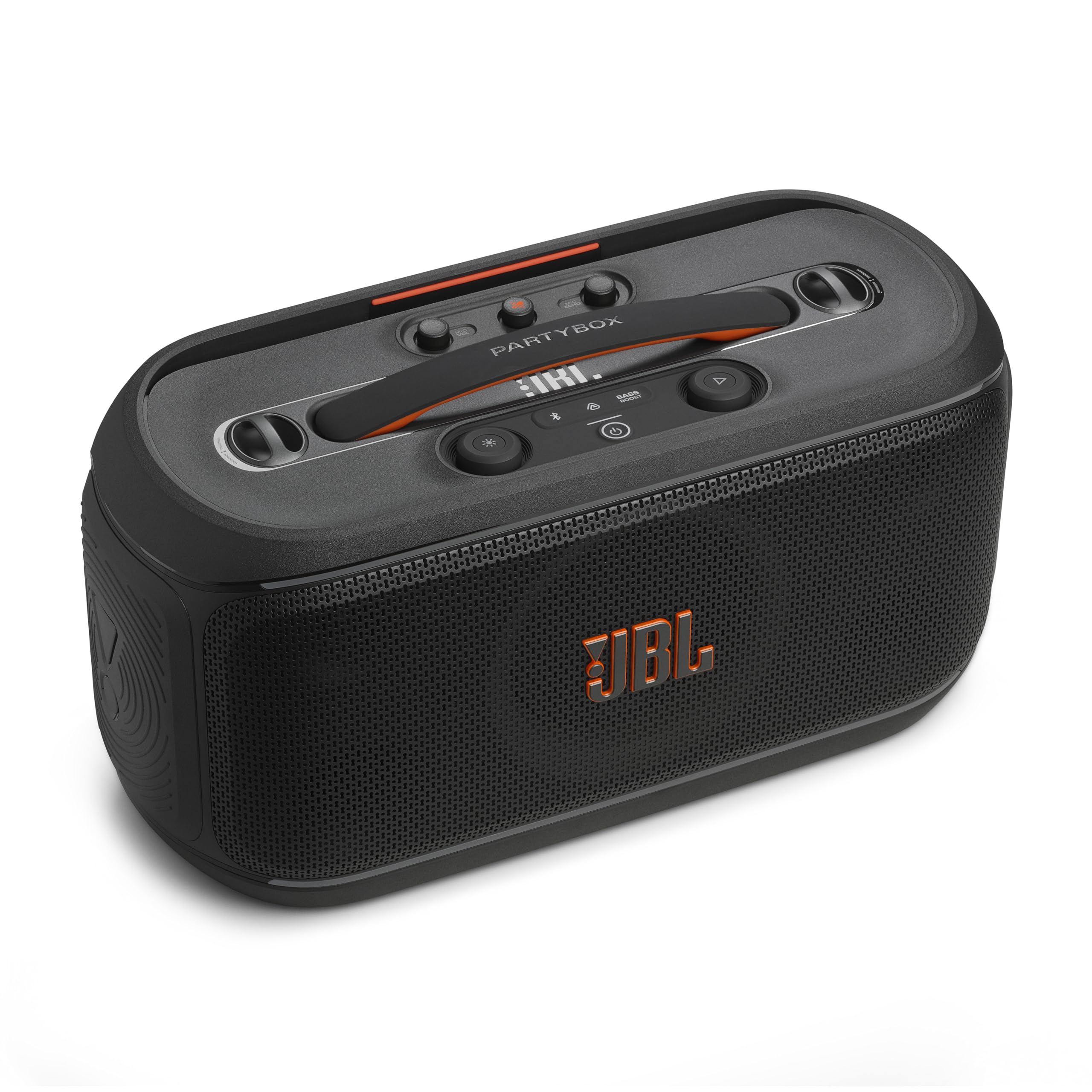 JBL PartyBox On-The-Go 2 - Altavoz portátil para fiestas con un micrófono digital inalámbrico, mango y correa para el hombro, espectáculo de luces dinámico, hasta 15 horas de reproducción, a prueba de salpicaduras y Auracast™ (negro)