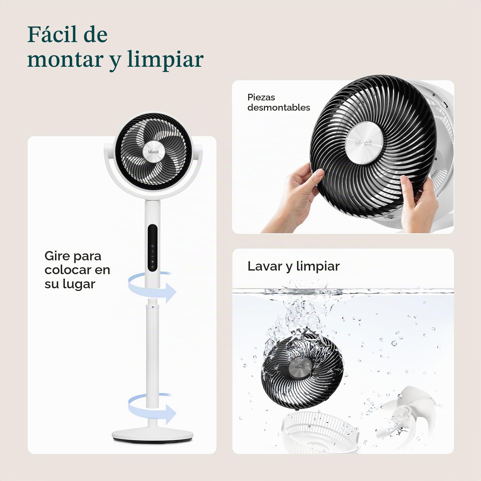 Levoit Ventilador de pie para dormitorio, CirculAir oscilante de 120°, silencioso 20dB, 9 velocidades, 4 modos, motor de CC, pedestal y mesa 2 en 1, 82 pies, control remoto, sensor, temporizador de 9H
