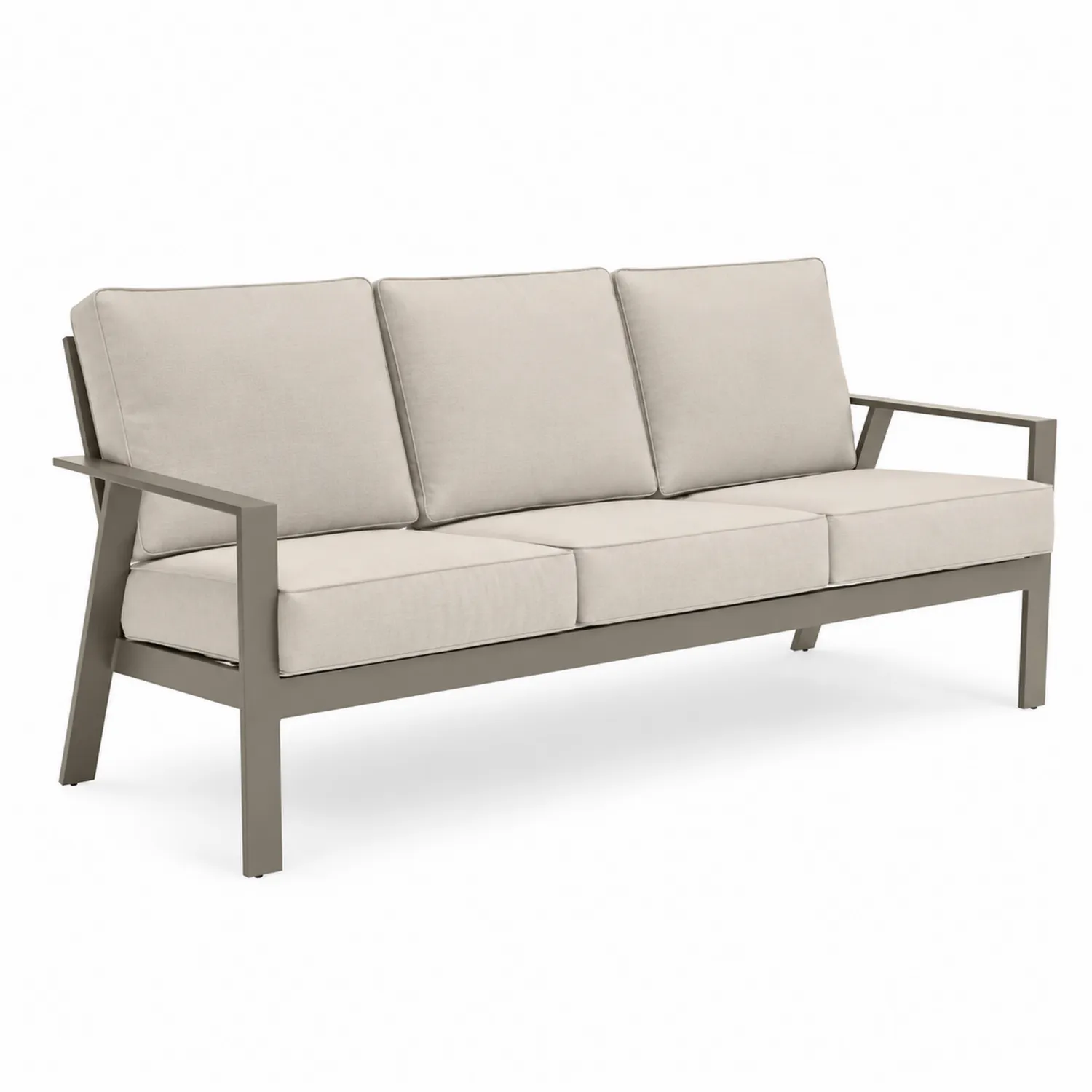 Sofa ogrodowa trzyosobowa aluminiowa beżowa poliester