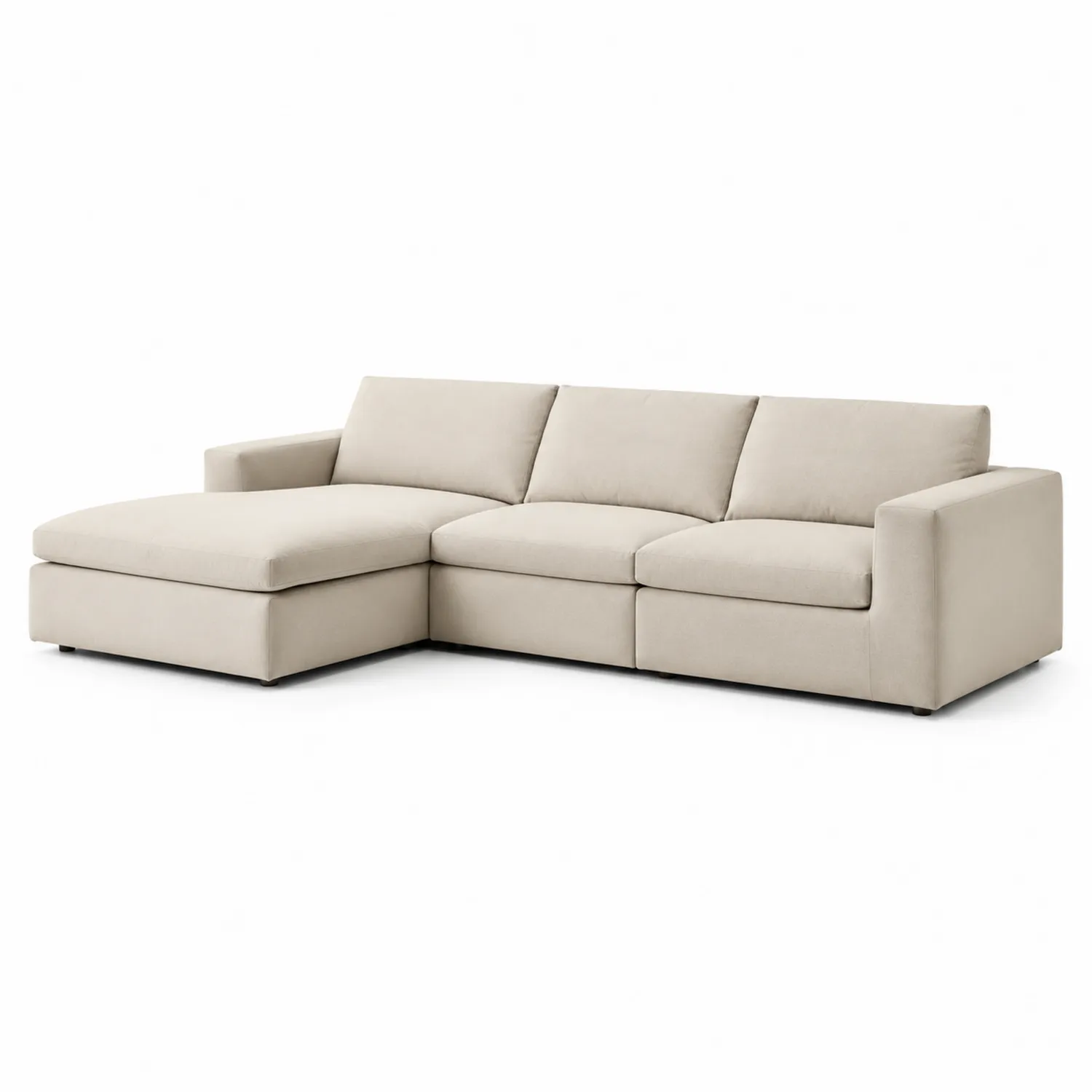 Sofa narożna z szezlongiem, beżowy, poliester