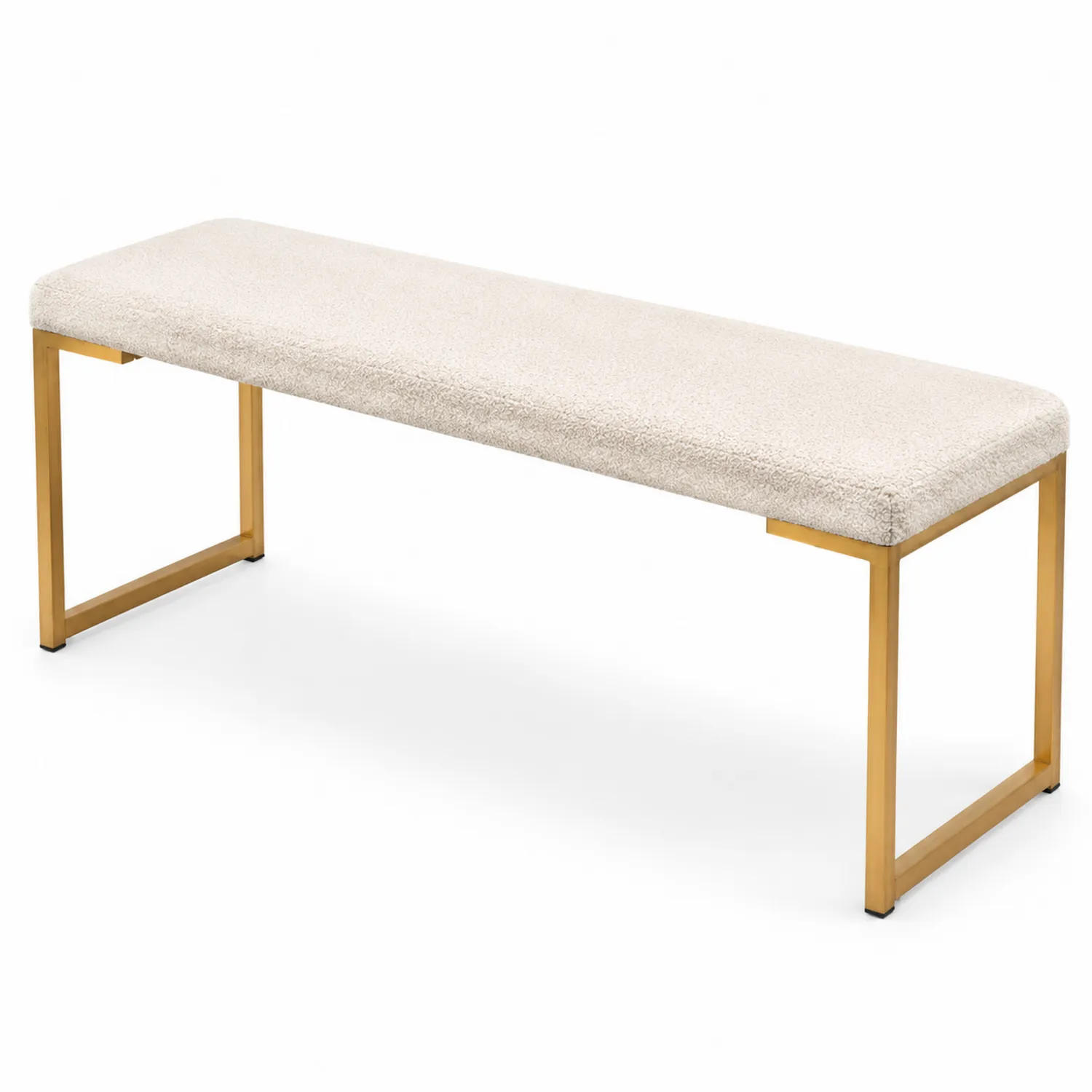 Ławka z Bouclé i Metalową Ramą 120 cm Beżowa