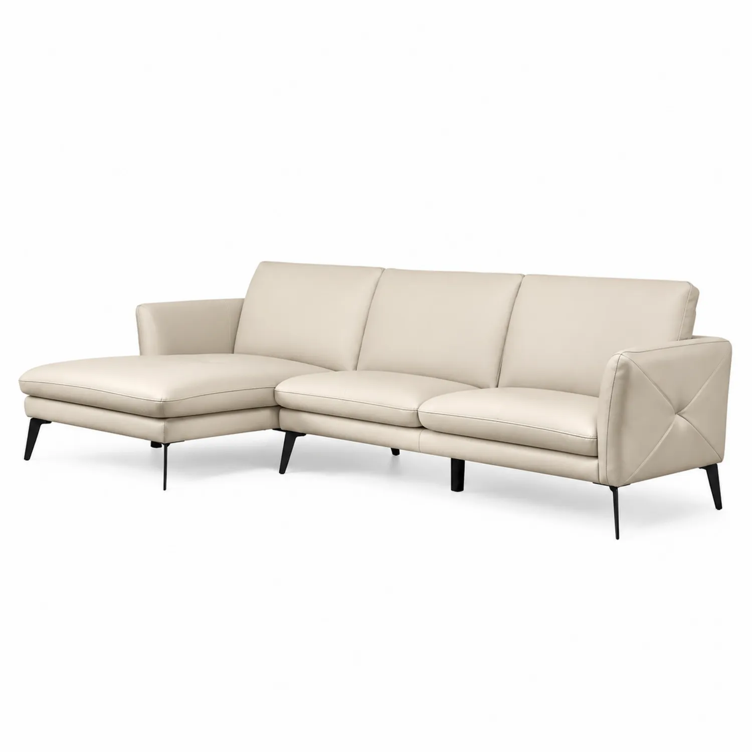 Narożna sofa skórzana beżowa z metalowymi nogami 265cm
