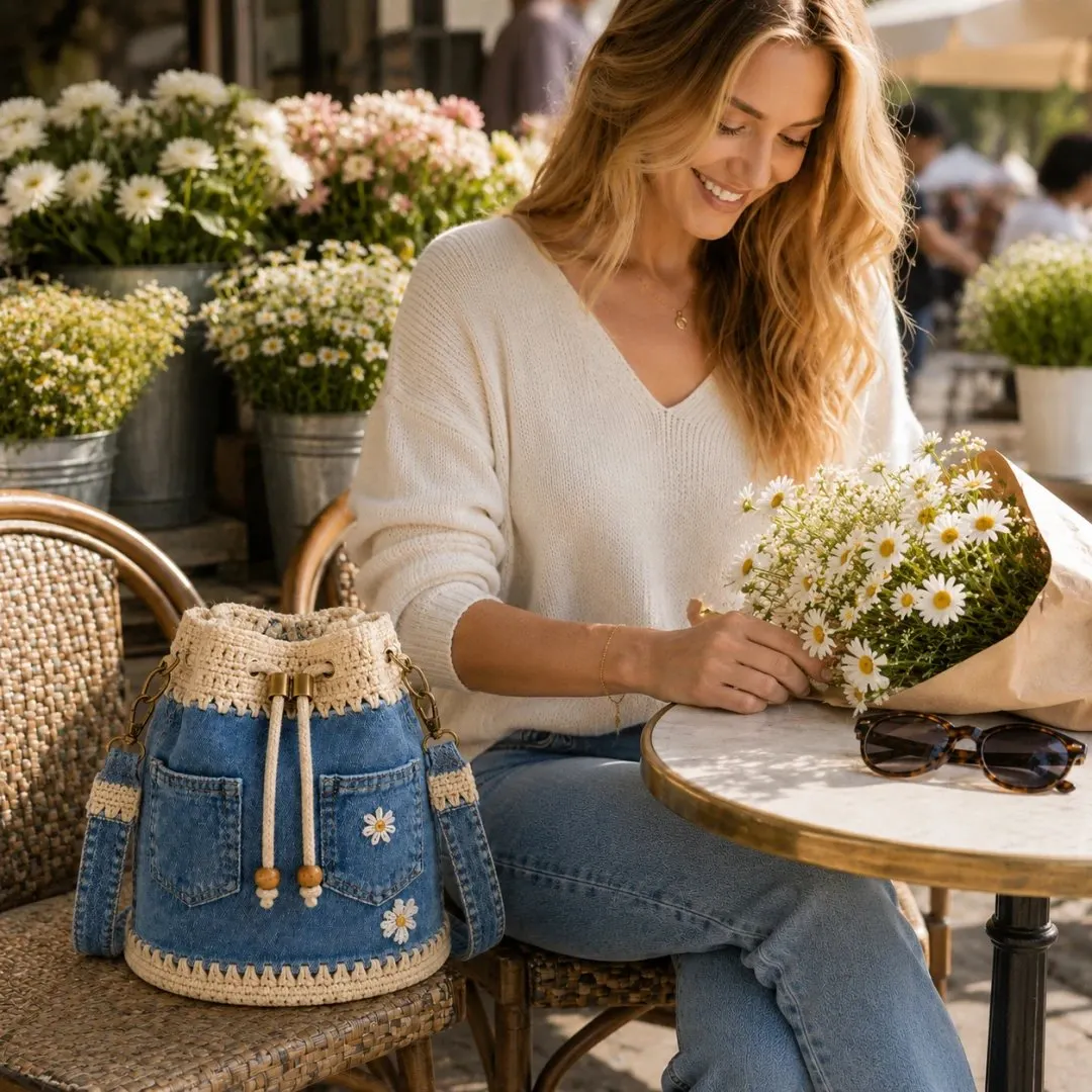 🔥VÝPREDAJ 50% ZĽAVA✨👜Ručne vyrobená háčkovaná džínsová kabelka