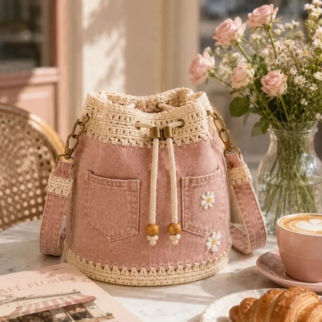 🔥VÝPREDAJ 50% ZĽAVA✨👜Ručne vyrobená háčkovaná džínsová kabelka