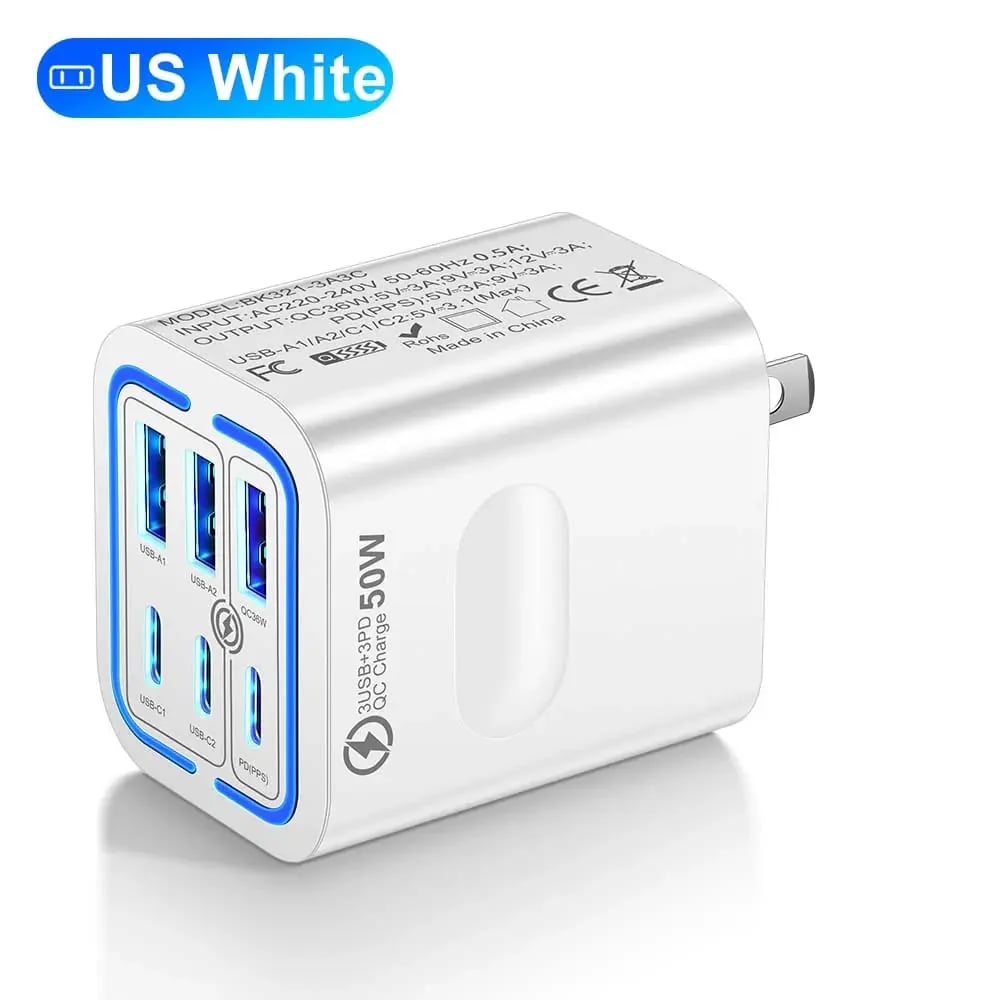🔌 Prenosná nabíjacia stanica 50W, 6 portov USB-A + USB-C
