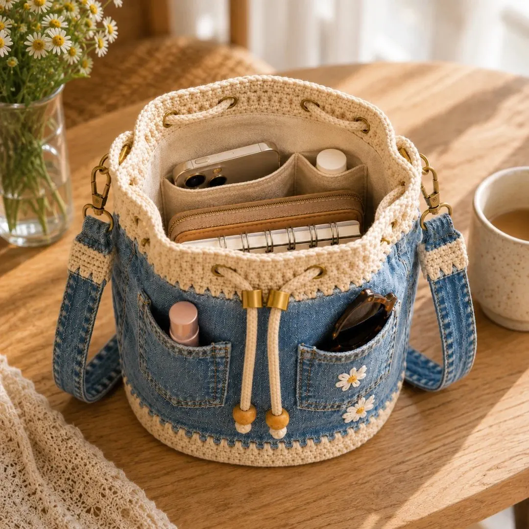 🔥VÝPREDAJ 50% ZĽAVA✨👜Ručne vyrobená háčkovaná džínsová kabelka
