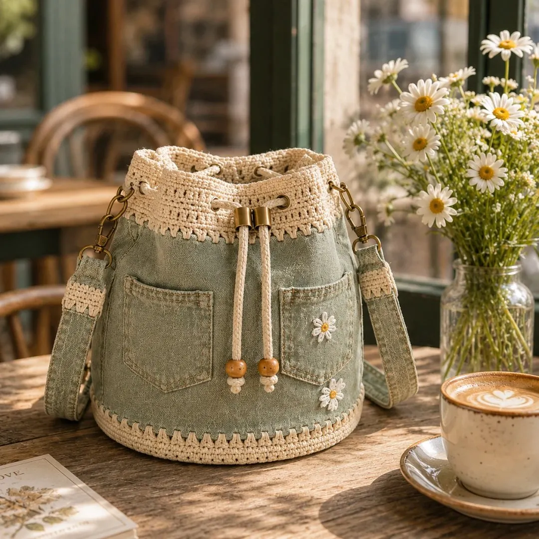 🔥VÝPREDAJ 50% ZĽAVA✨👜Ručne vyrobená háčkovaná džínsová kabelka