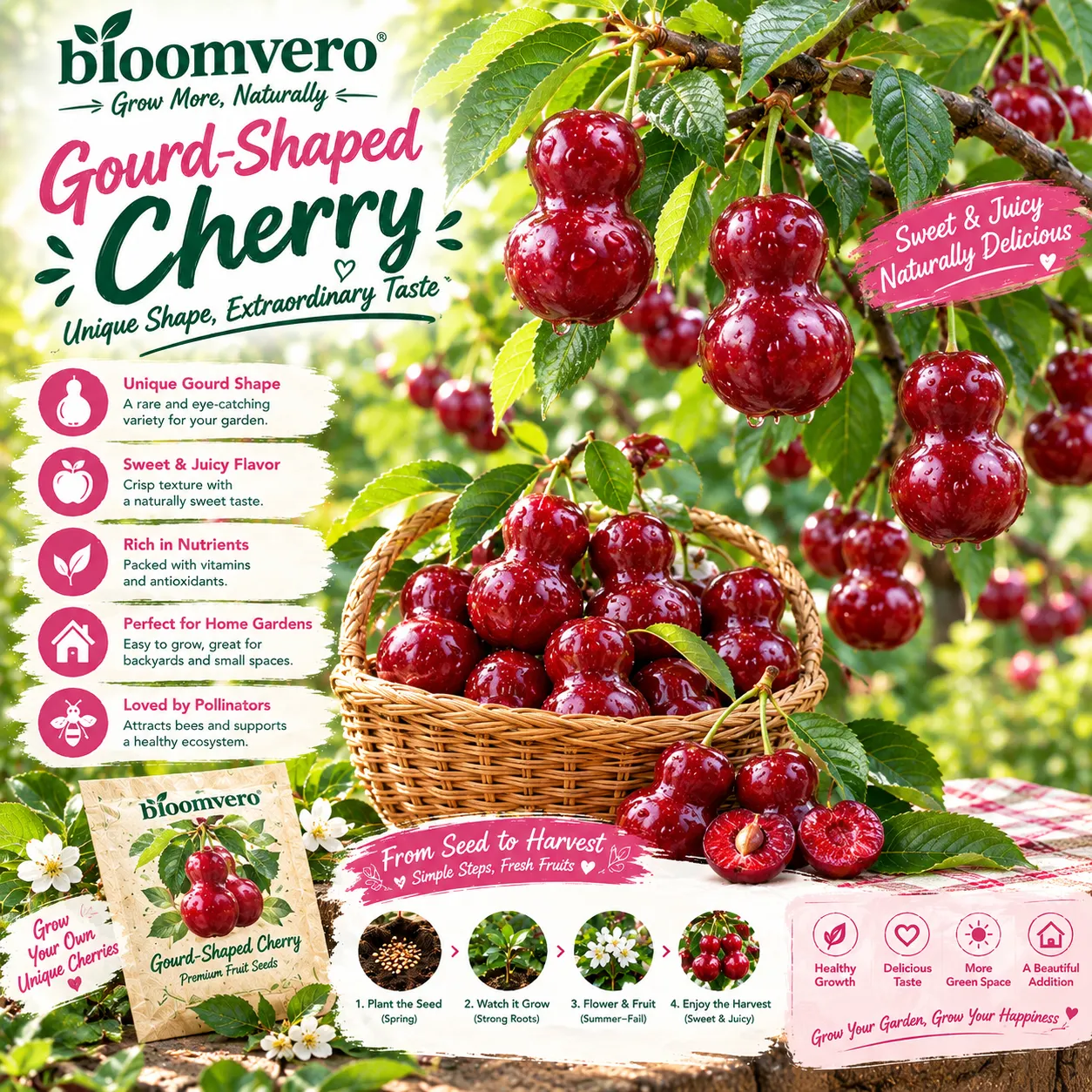 🍒 Čerešňa s kôstkou v tvare kvetu tekvice | Jedinečný plod v tvare tekvice 🌿