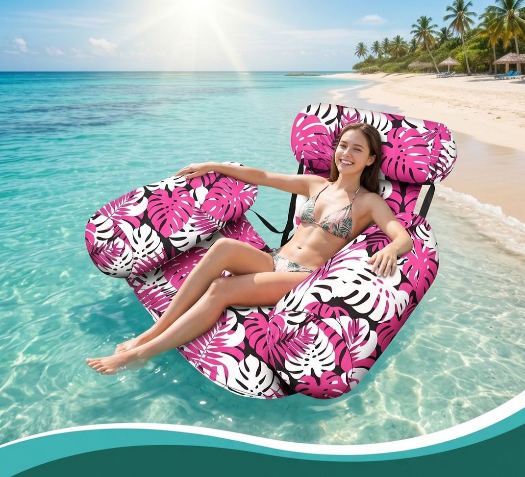 💺🌴 Nafukovacie plávajúce kreslo s tropickými listami, ľahké na prenášanie 🌊