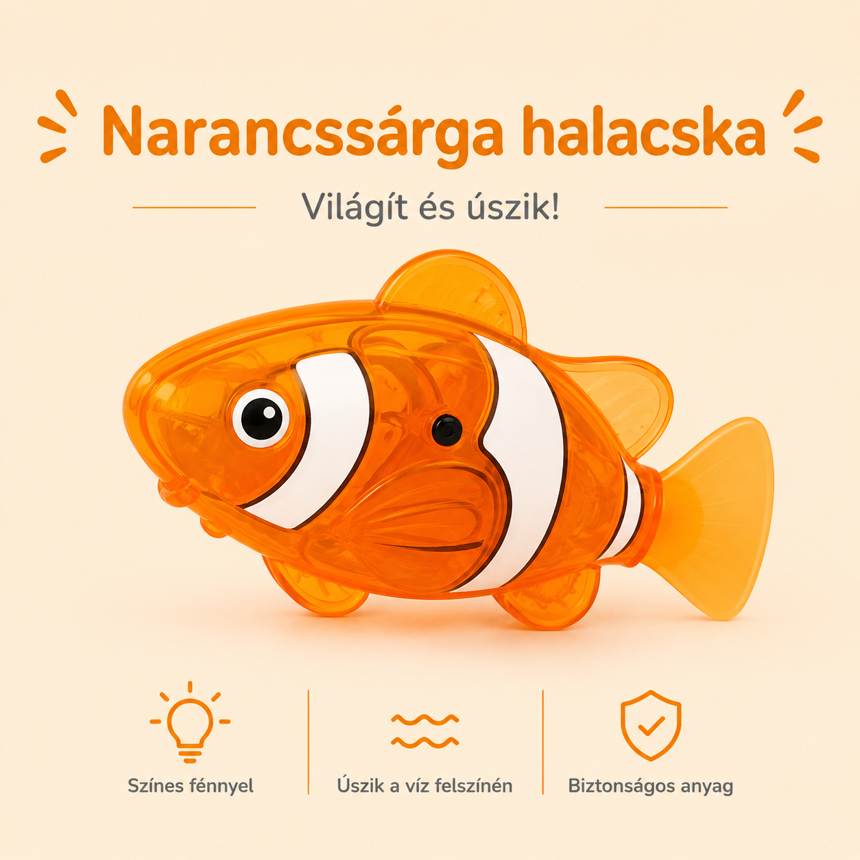 ✨ Világító Úszó Halacska Gyerekeknek ✨——💦 Vidám fürdés minden nap! Automatikusan úszik a vízben és világít játék közben! 