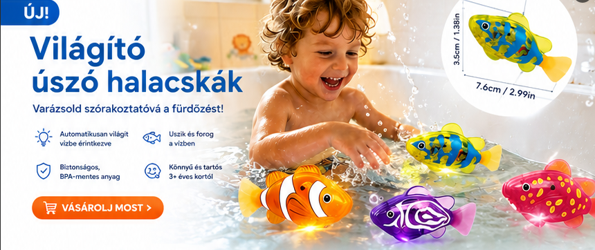 ✨ Világító Úszó Halacska Gyerekeknek ✨——💦 Vidám fürdés minden nap! Automatikusan úszik a vízben és világít játék közben! 