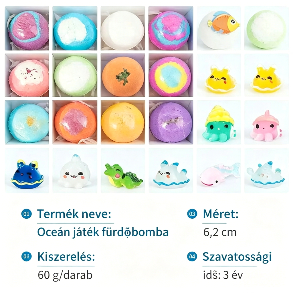 💖🛁🐣 Gyerek fürdőbombák – 12 vidám fürdőbomba rejtett meglepetés játékokkal! 🎁✨