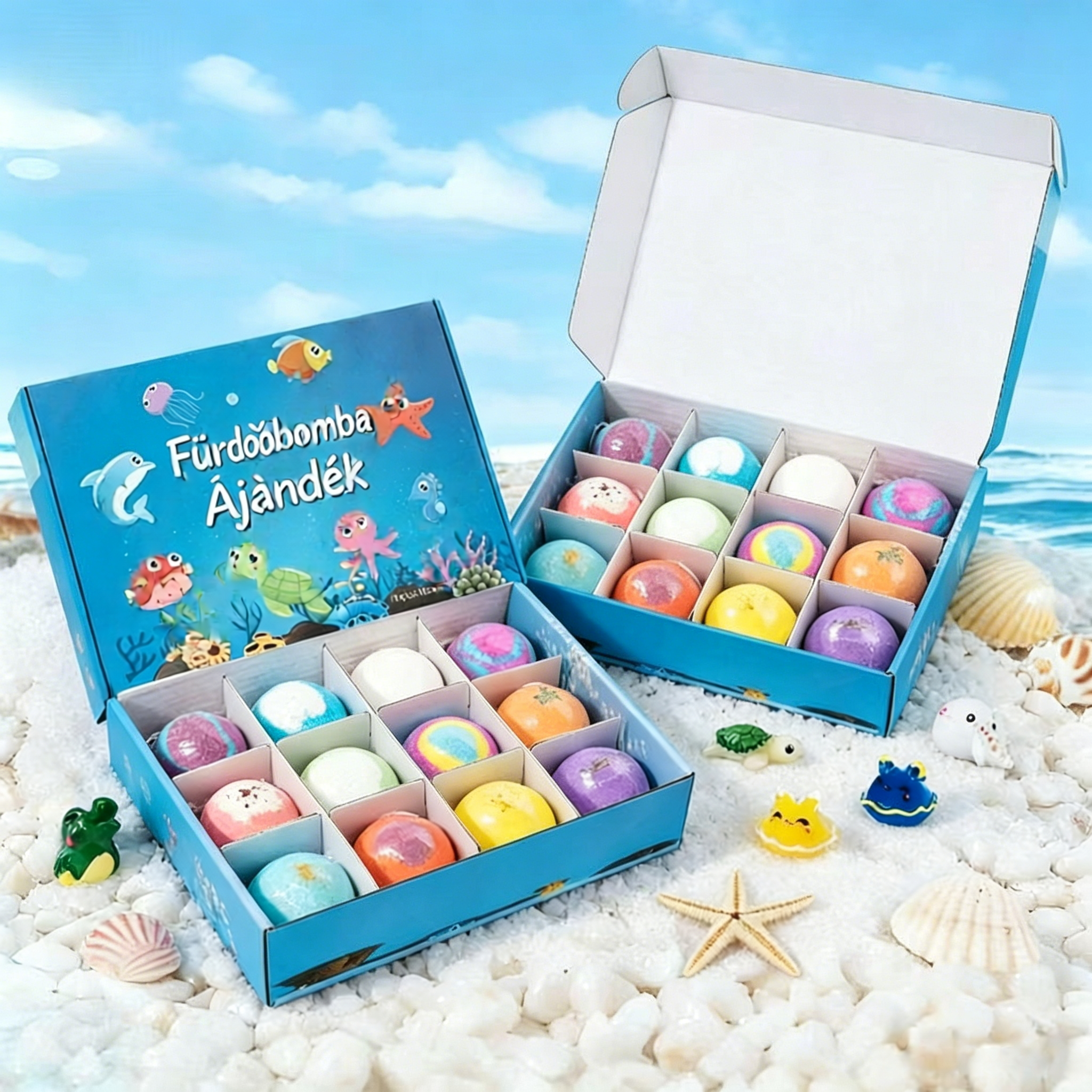 💖🛁🐣 Gyerek fürdőbombák – 12 vidám fürdőbomba rejtett meglepetés játékokkal! 🎁✨