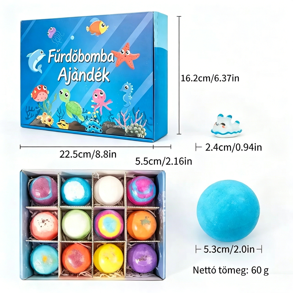 💖🛁🐣 Gyerek fürdőbombák – 12 vidám fürdőbomba rejtett meglepetés játékokkal! 🎁✨