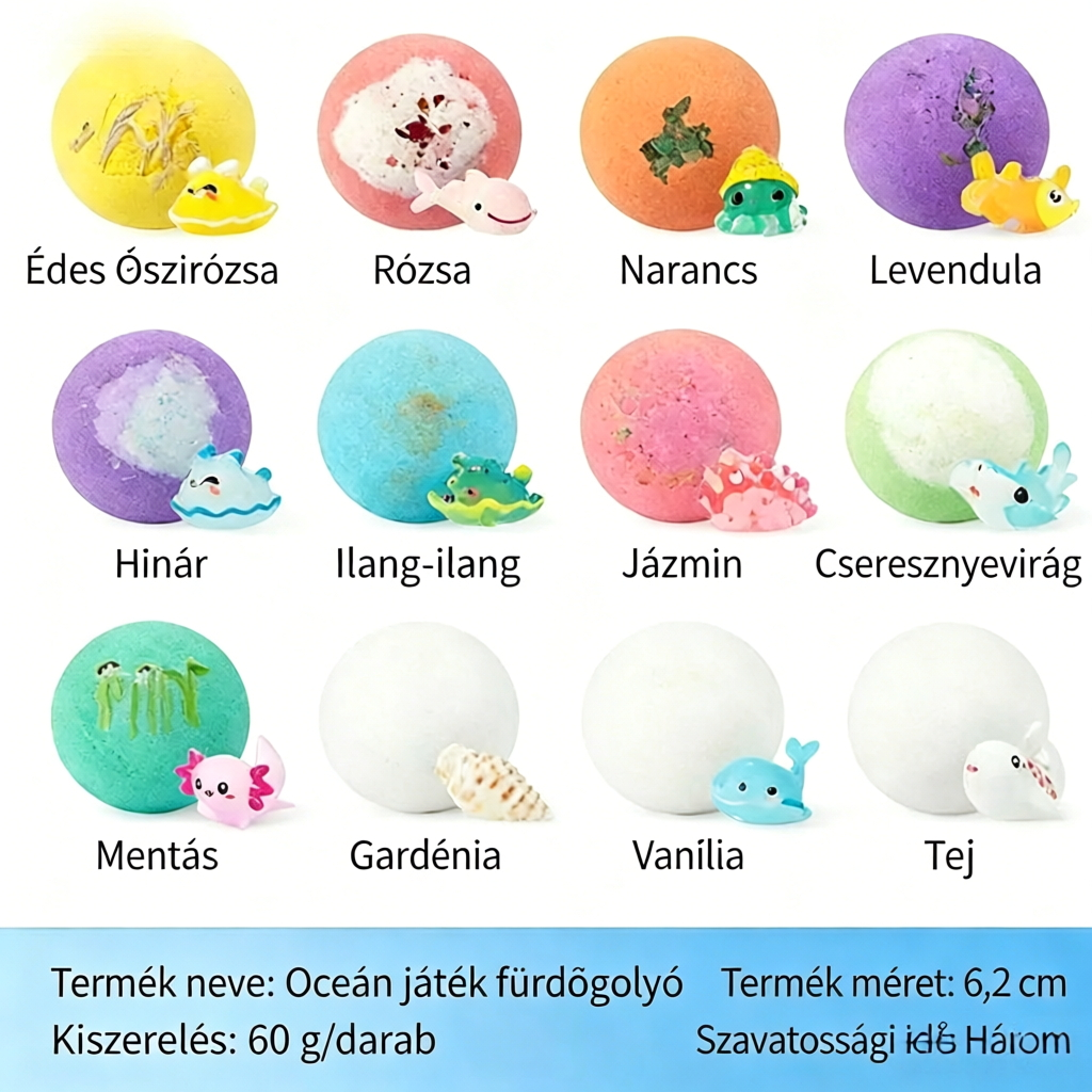 💖🛁🐣 Gyerek fürdőbombák – 12 vidám fürdőbomba rejtett meglepetés játékokkal! 🎁✨