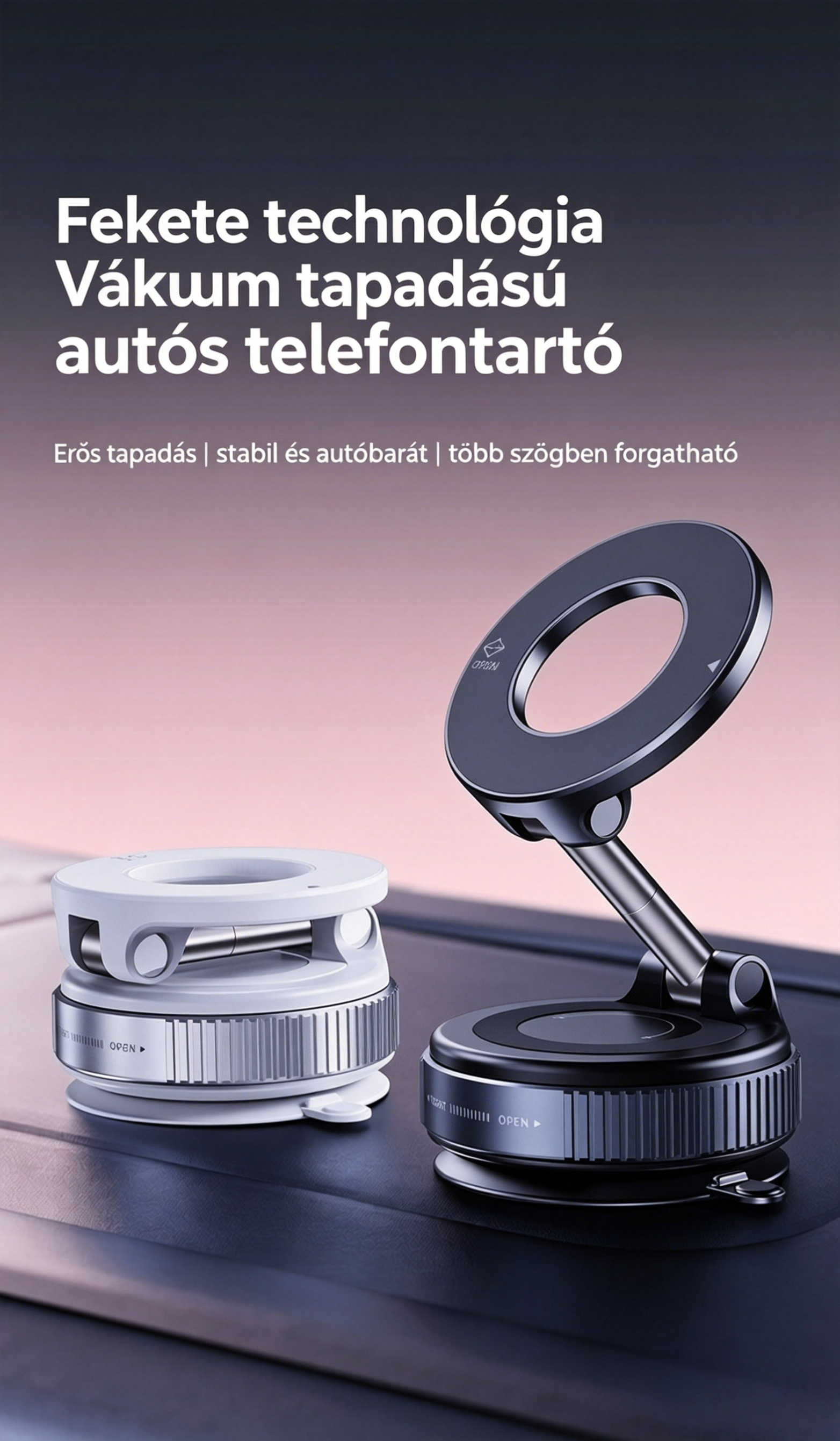  📱Erős mágnes + vákuum kettős védelem ✨: telefonod nem esik le soha 👍