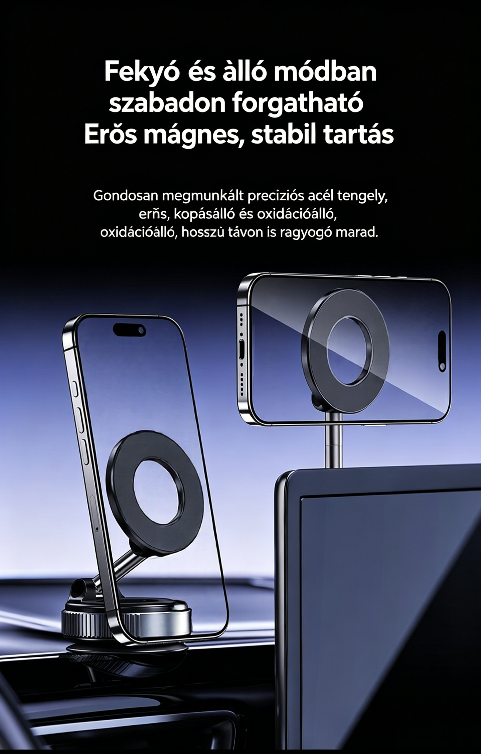  📱Erős mágnes + vákuum kettős védelem ✨: telefonod nem esik le soha 👍