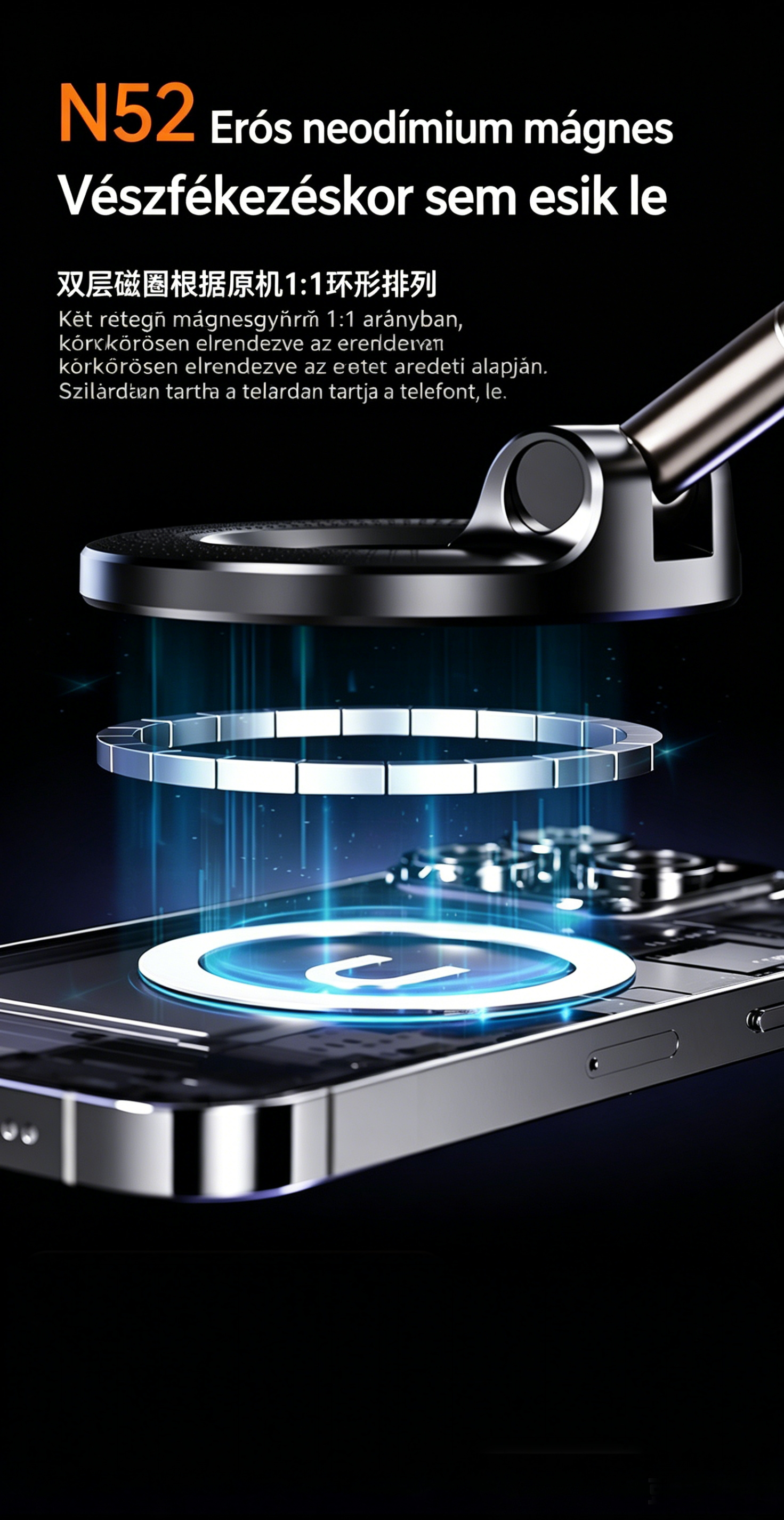  📱Erős mágnes + vákuum kettős védelem ✨: telefonod nem esik le soha 👍