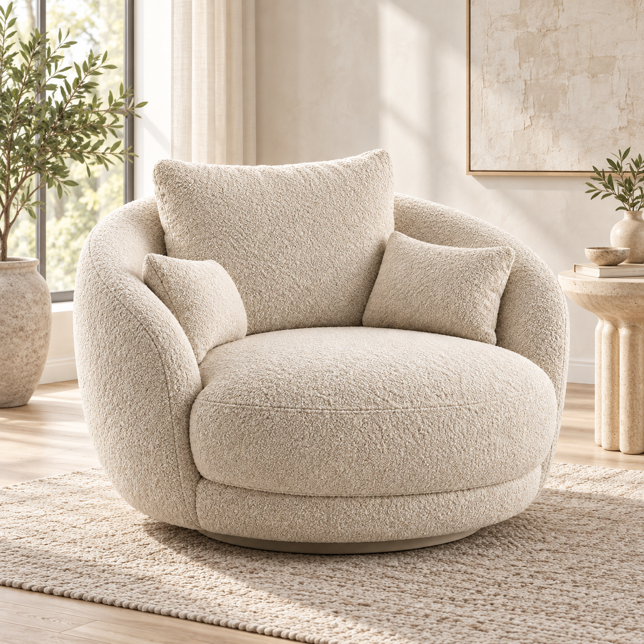 Elara Oversized Bouclé Swivel Chair