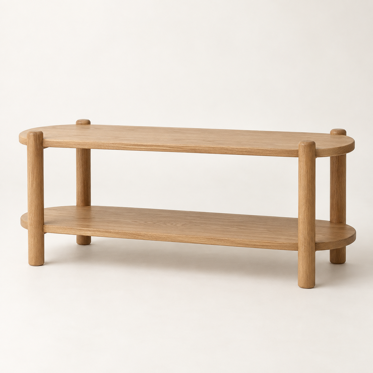 Low Oak Console Shelf on a warm neutral background