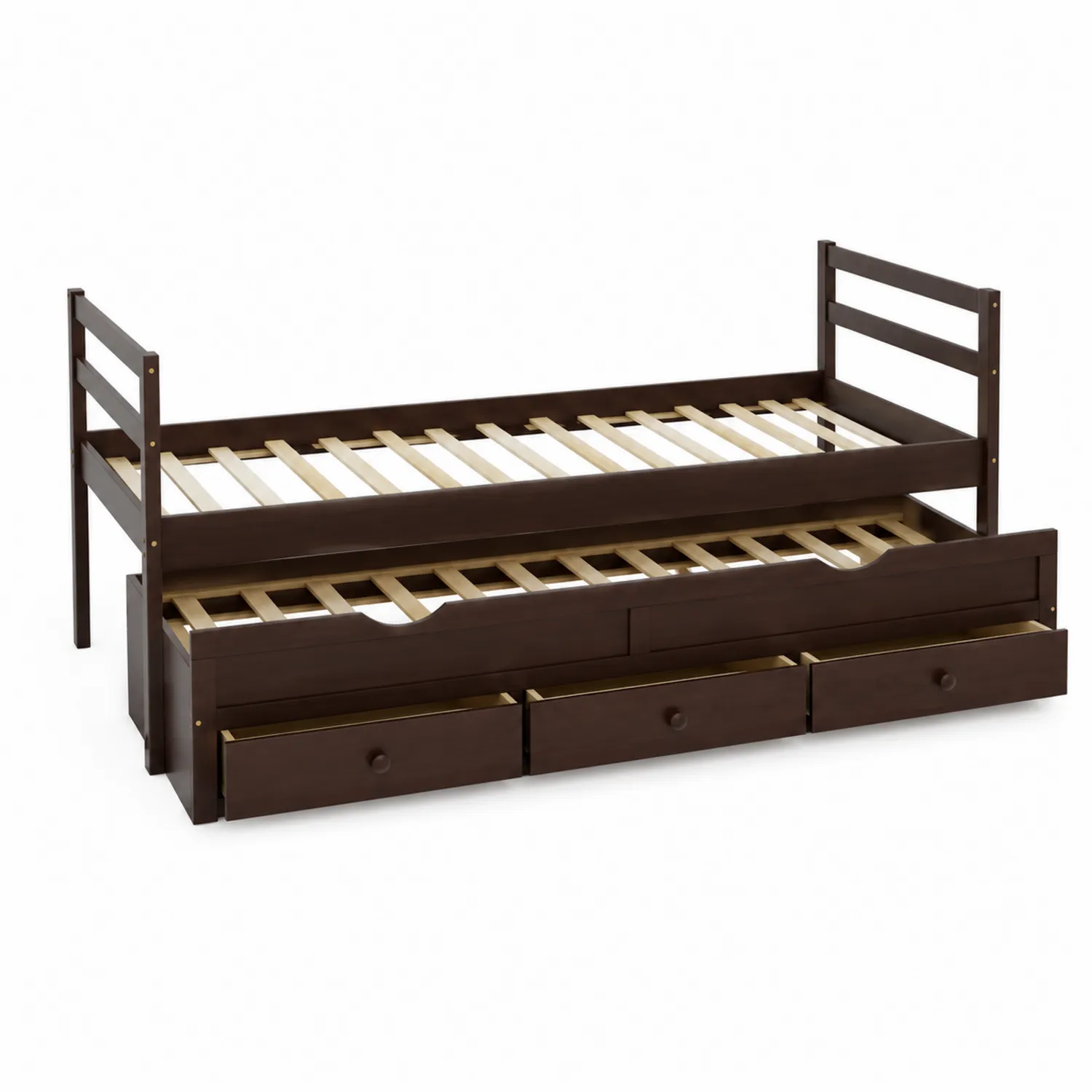 Holz Gästebett mit Ausziehbett und Schubladen Dunkelbraun 200x90 cm