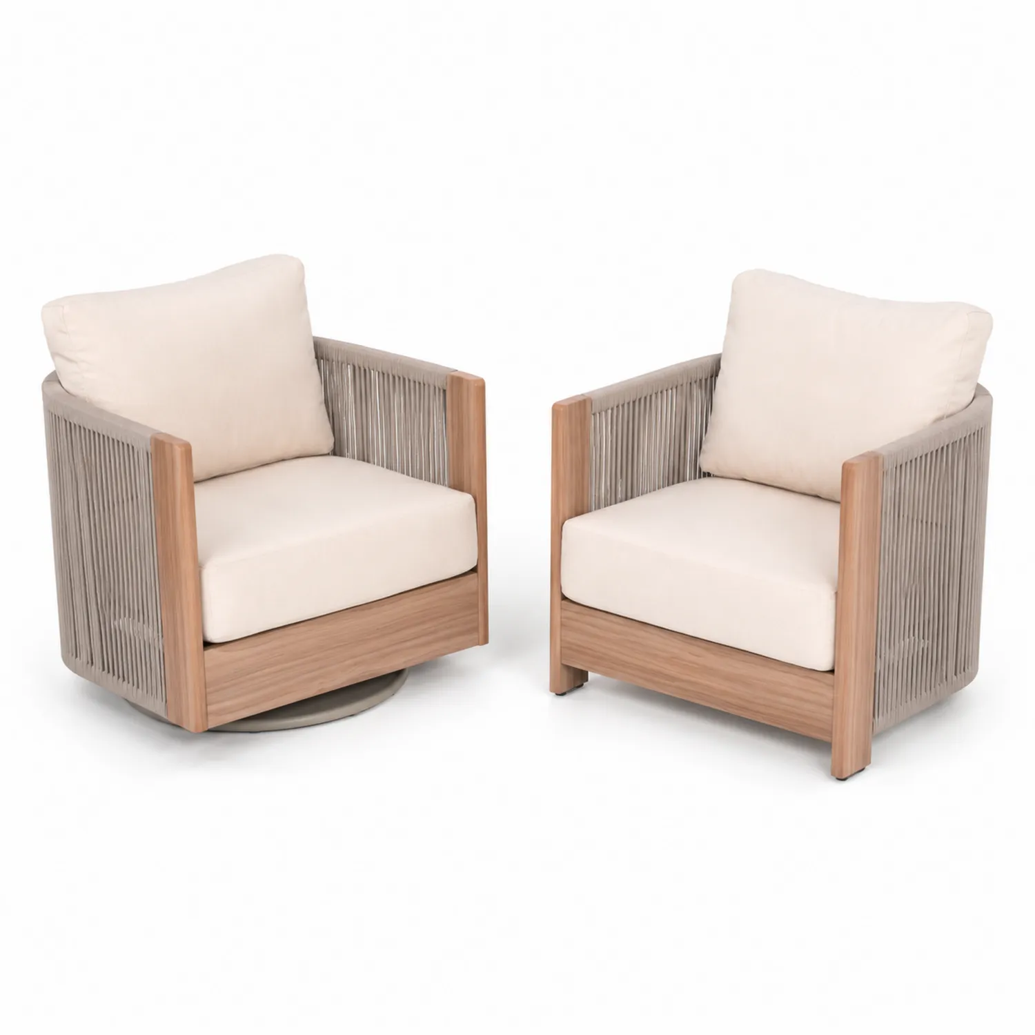 Outdoor Clubsessel Set Stoff Polyester Holzoptik Beige