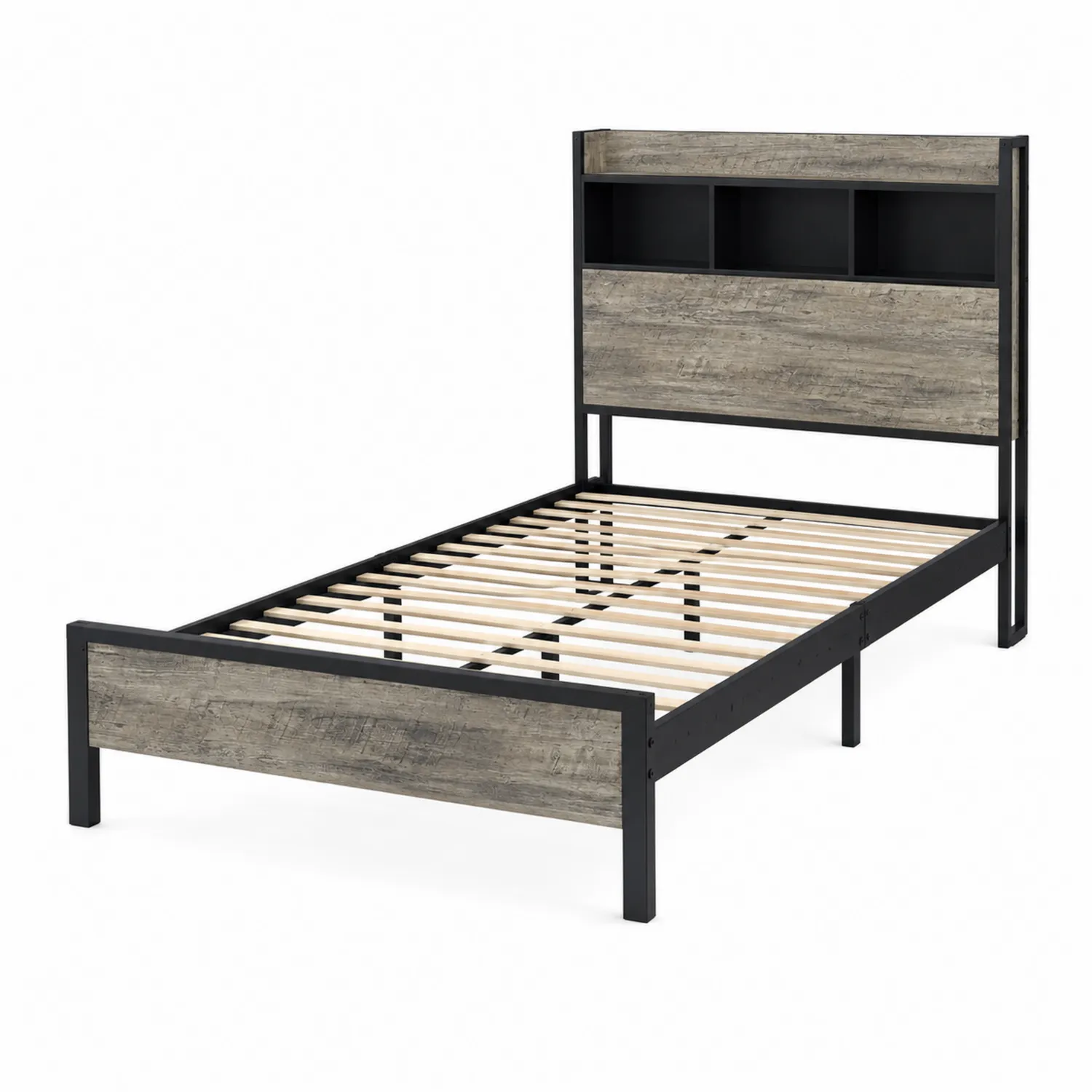 Einzelbett mit Regal Kopfteil Metall und MDF 200x90 cm