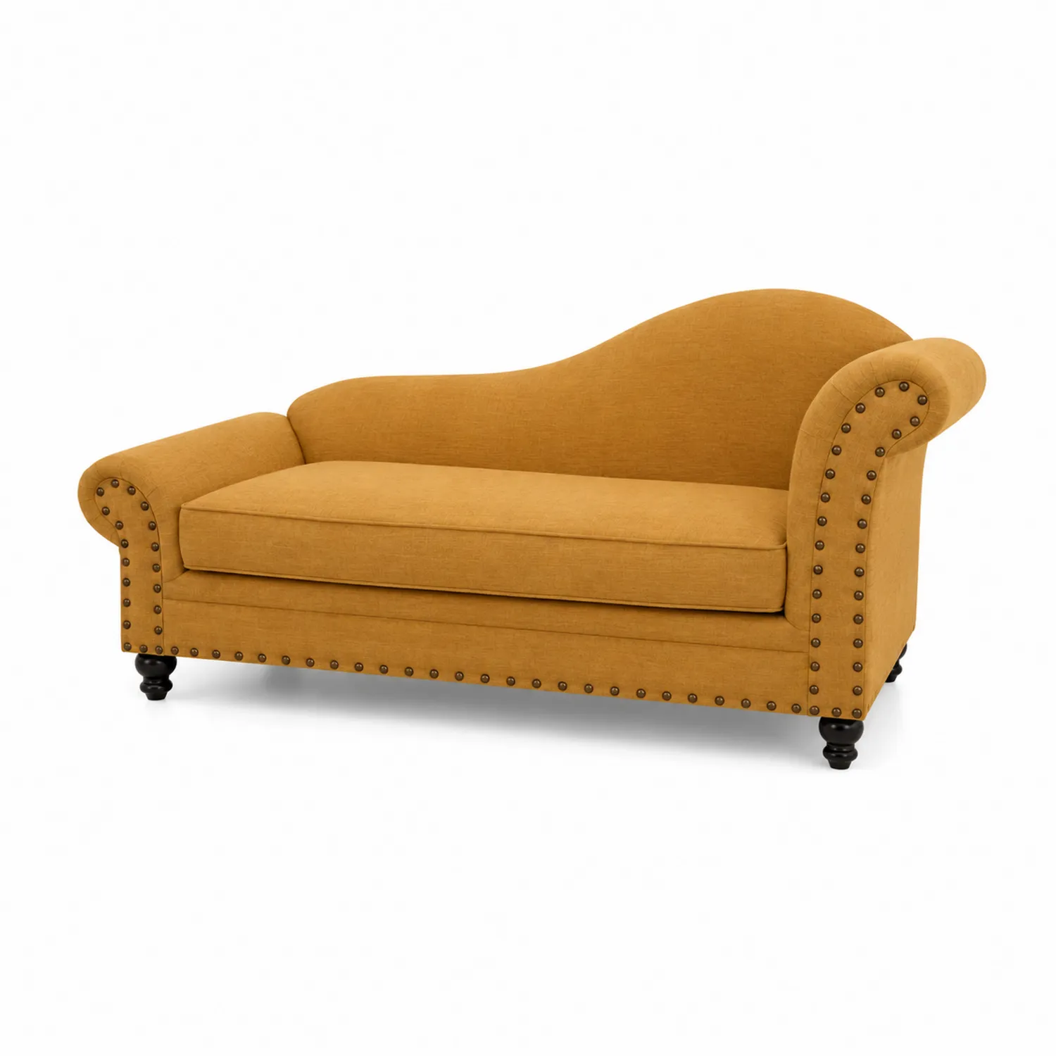 Chaiselongue aus Leinenstoff mit Kurve und Armlehne, Gelb