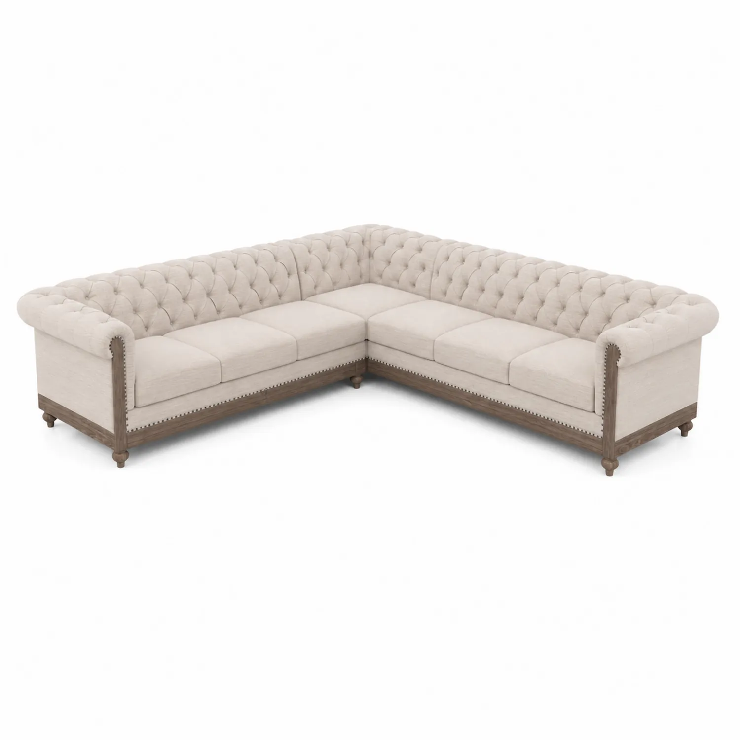 Ecksofa L-Form Beige Leinenstoff Massivholzrahmen