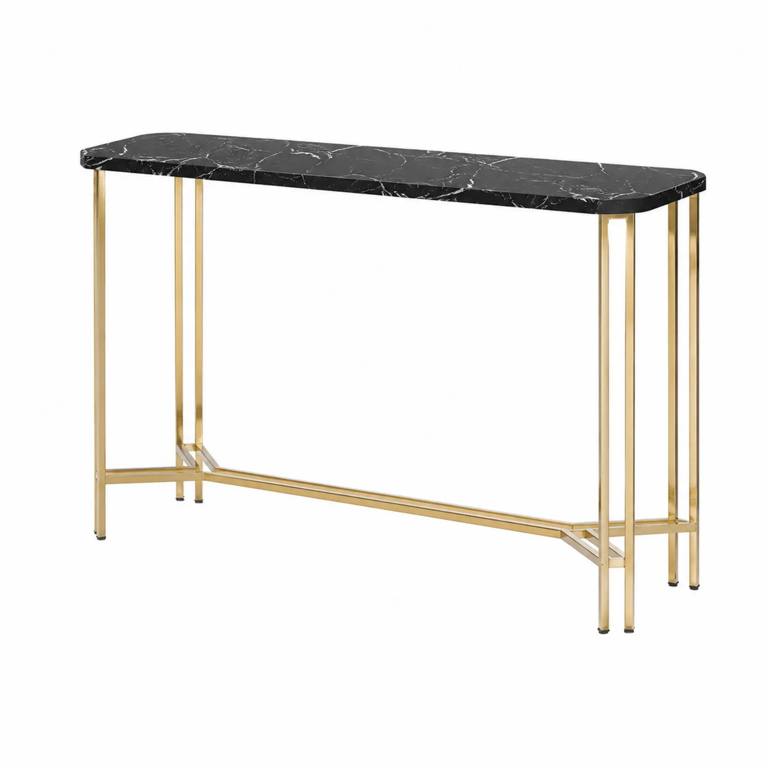 Konsolentisch aus MDF in Marmoroptik mit Metallgestell Schwarz/Gold