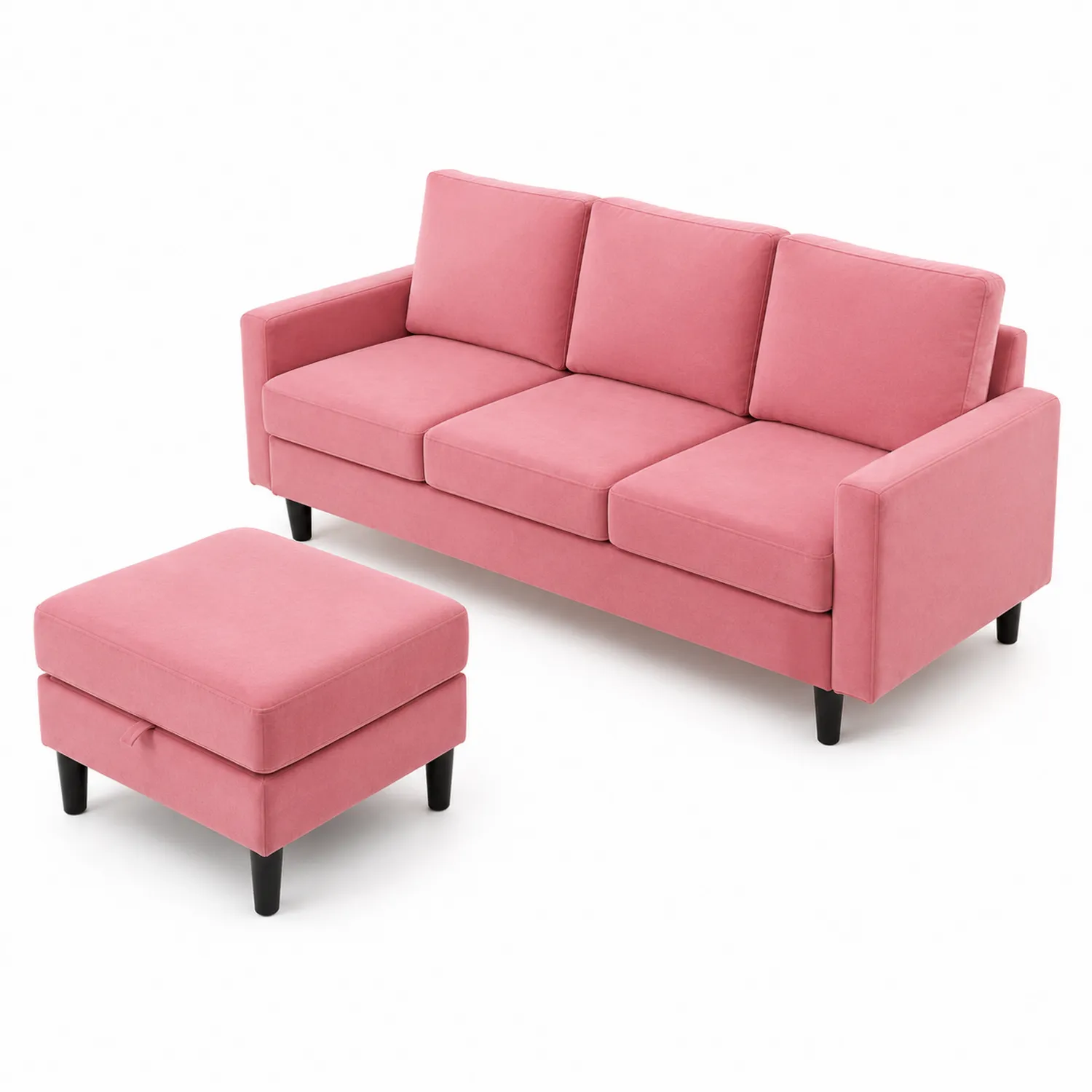 Sofa Set 3-Sitzer und Ottomane Samt Rosa