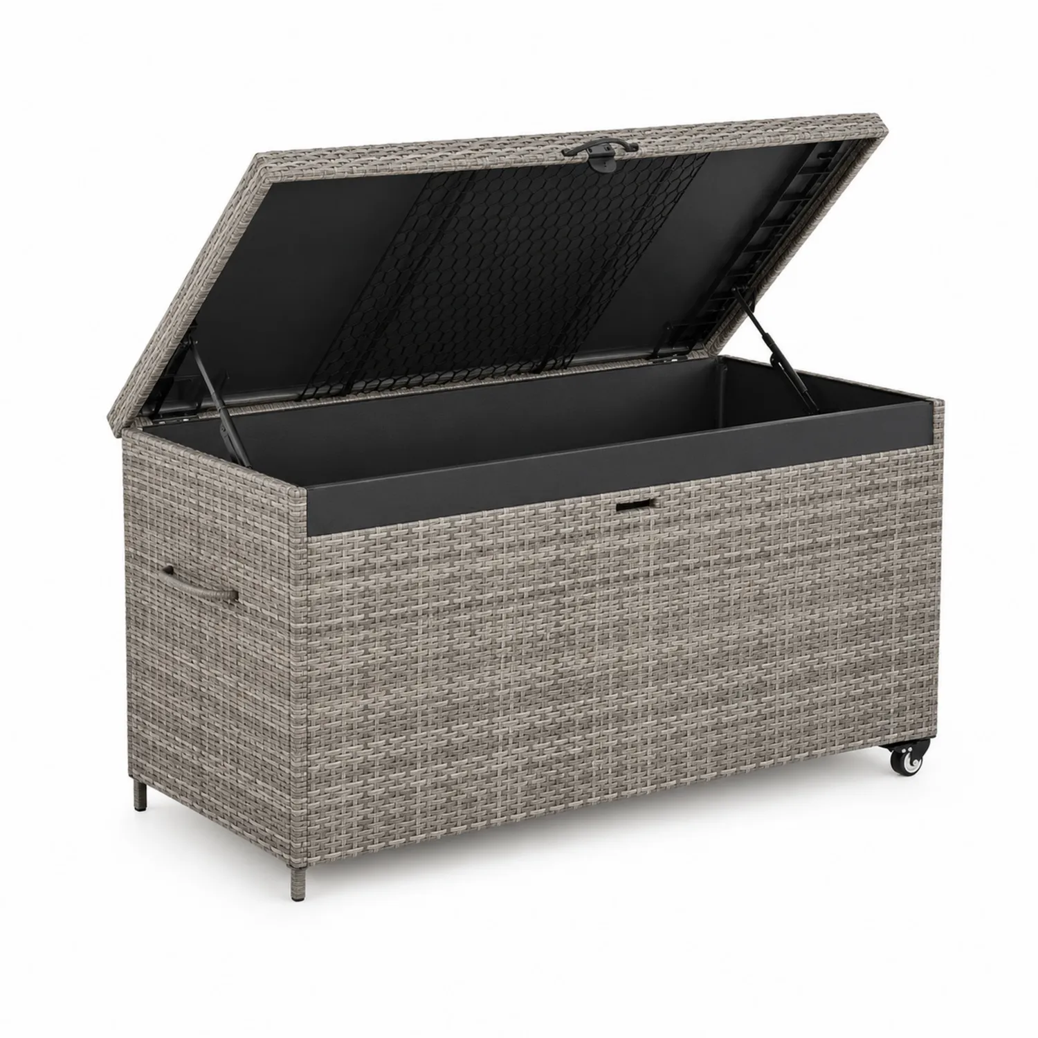 Polyrattan Aufbewahrungsbox Grau mit Deckel und Rädern