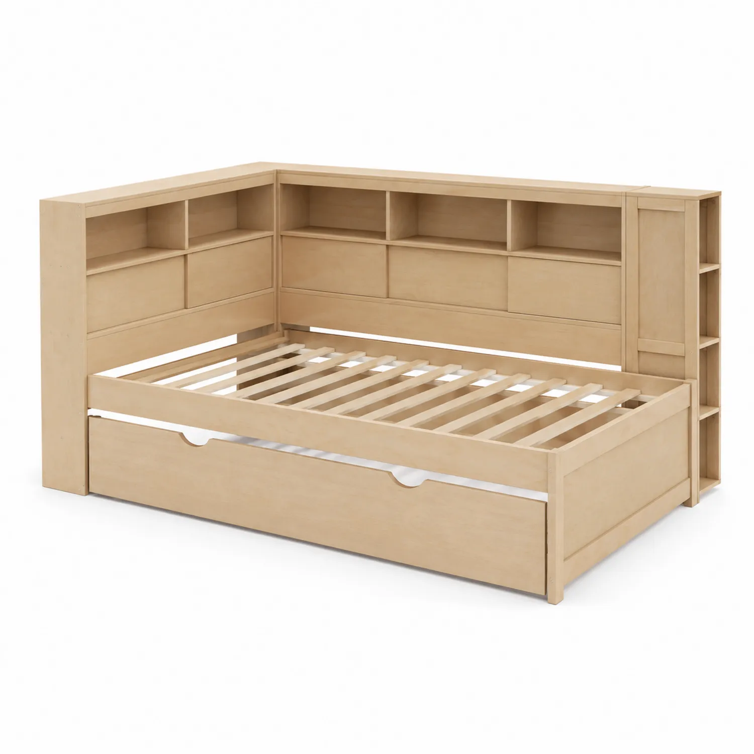 Holztagesbett mit Stauraum und Regalen