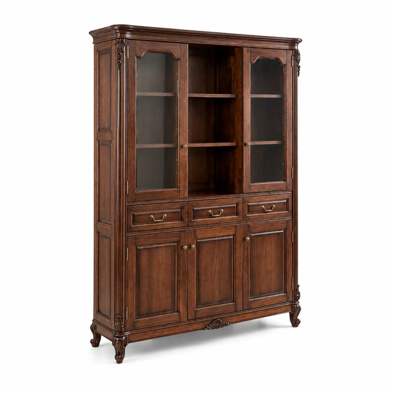Regal mit Glasvitrine Massivholz Braun