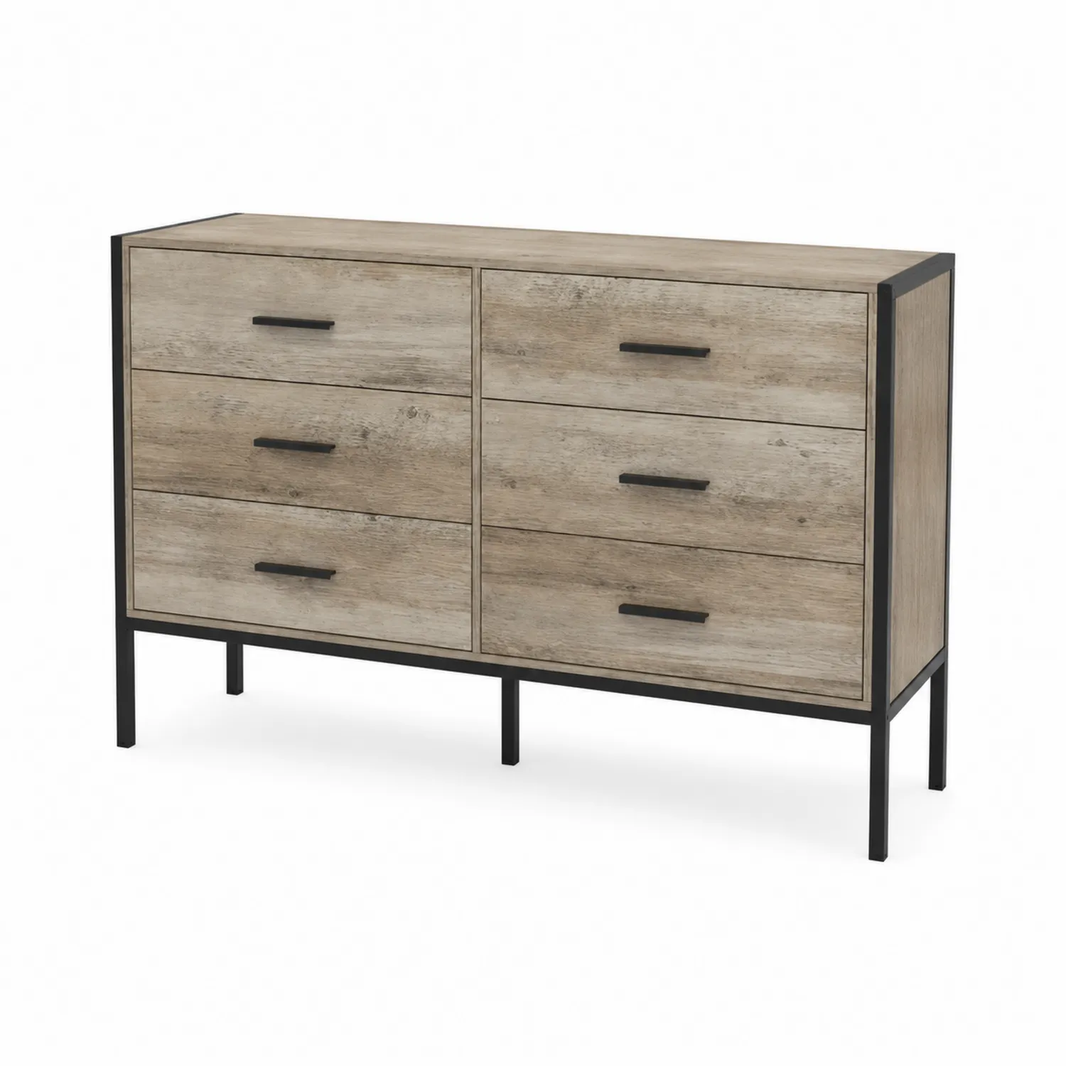 Kommode aus Holzoptik mit Metallrahmen, 6 Schubladen, 120 cm