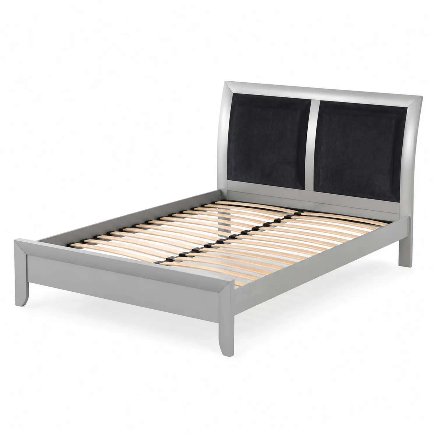 Metallbett mit Mikrofaser-Kopfteil Grau 200x140 cm