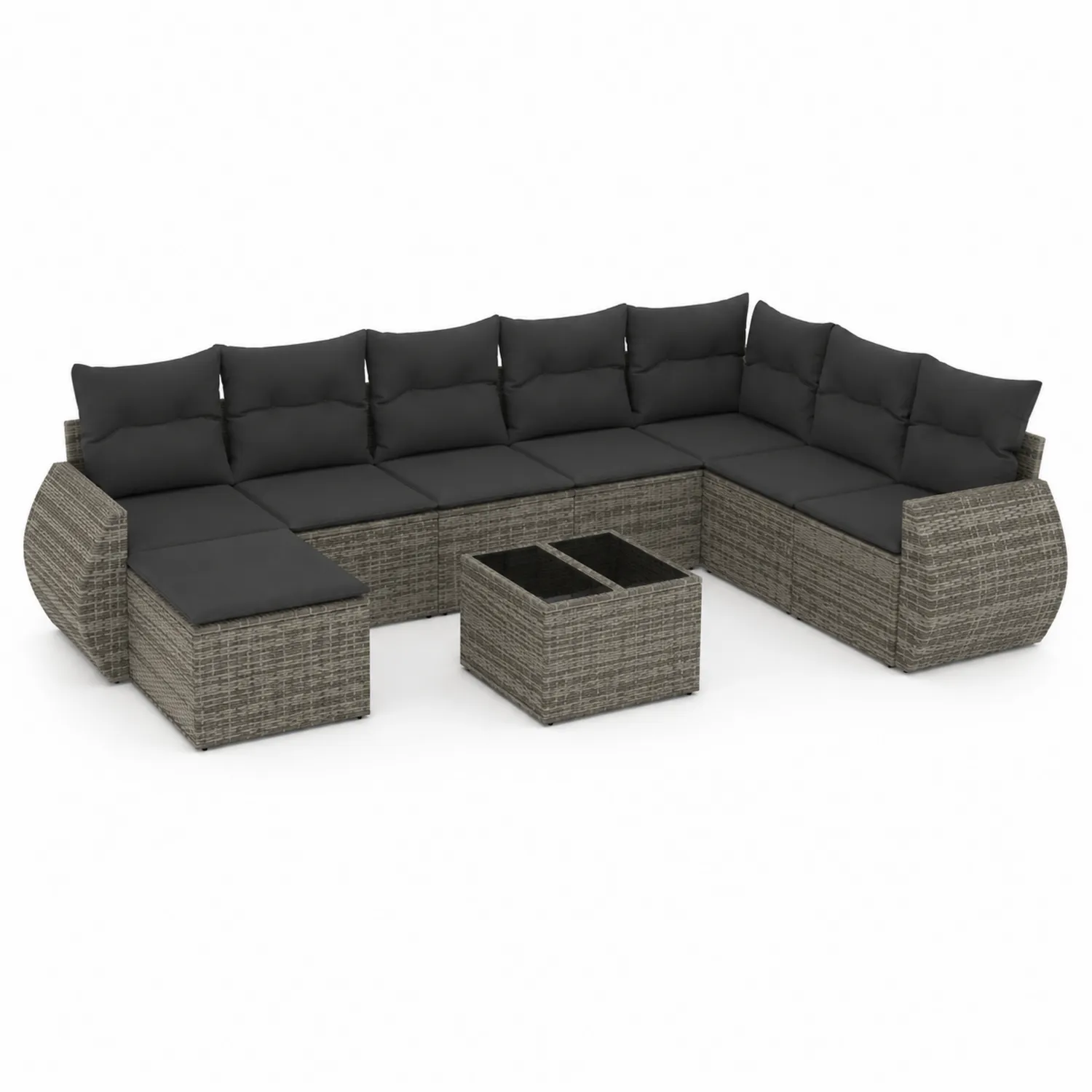 Polyrattan Outdoor-Sofa-Set in Grau mit Kissen, L-Form, 7-teilig