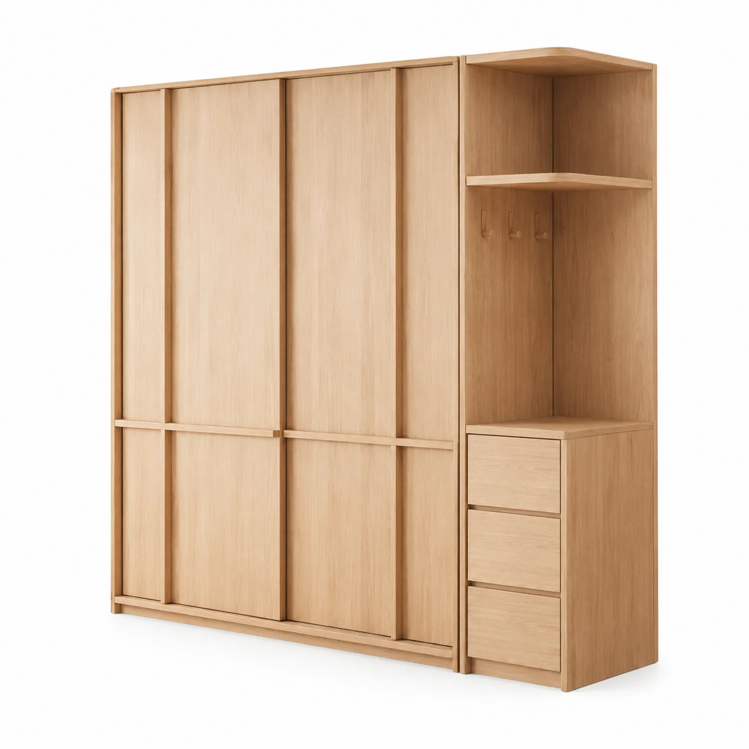 Kleiderschrank aus Eichenholz mit Schiebetüren und Regal