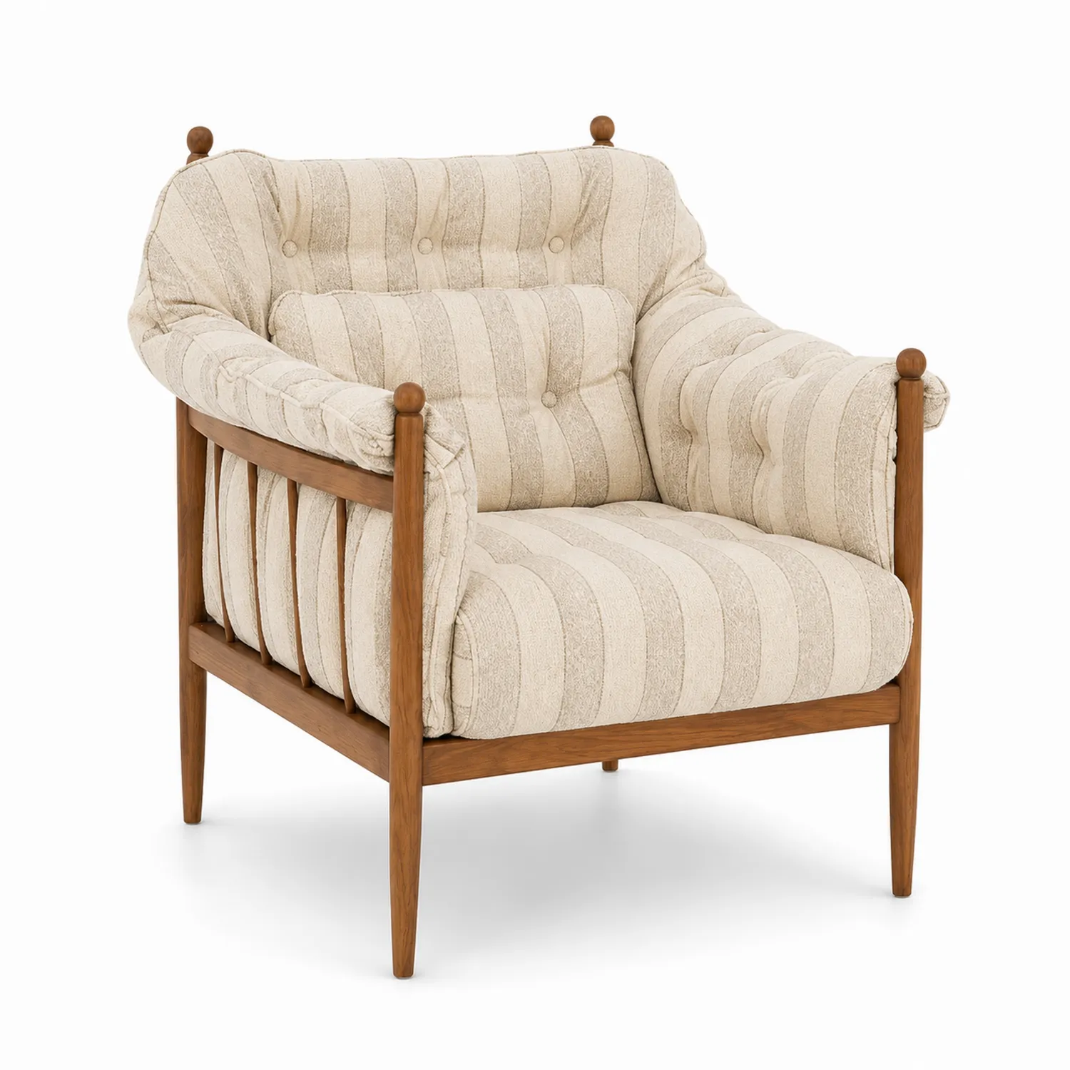 Sessel aus Polyestergewebe mit Holzrahmen Beige