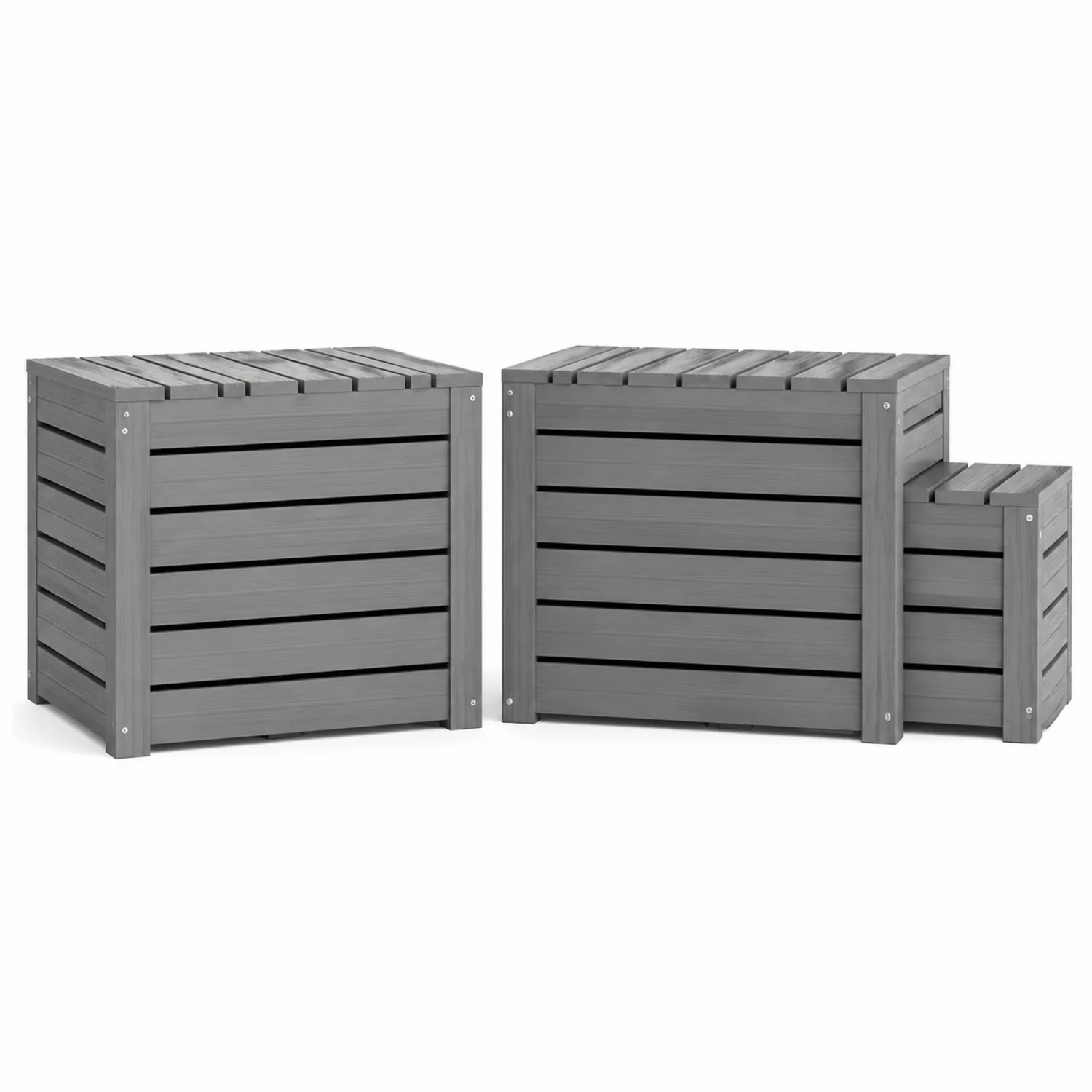 Set aus 3 Holz Aufbewahrungsboxen mit Deckel Grau
