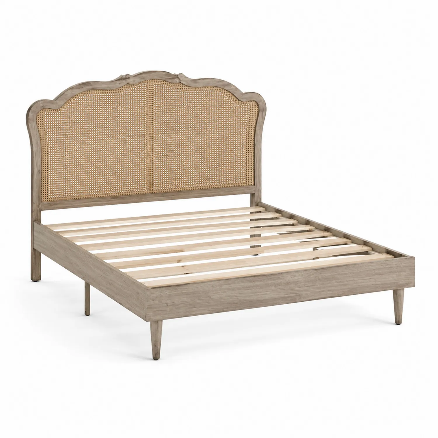 Holzbettgestell mit Rattan-Kopfteil 200x160 cm