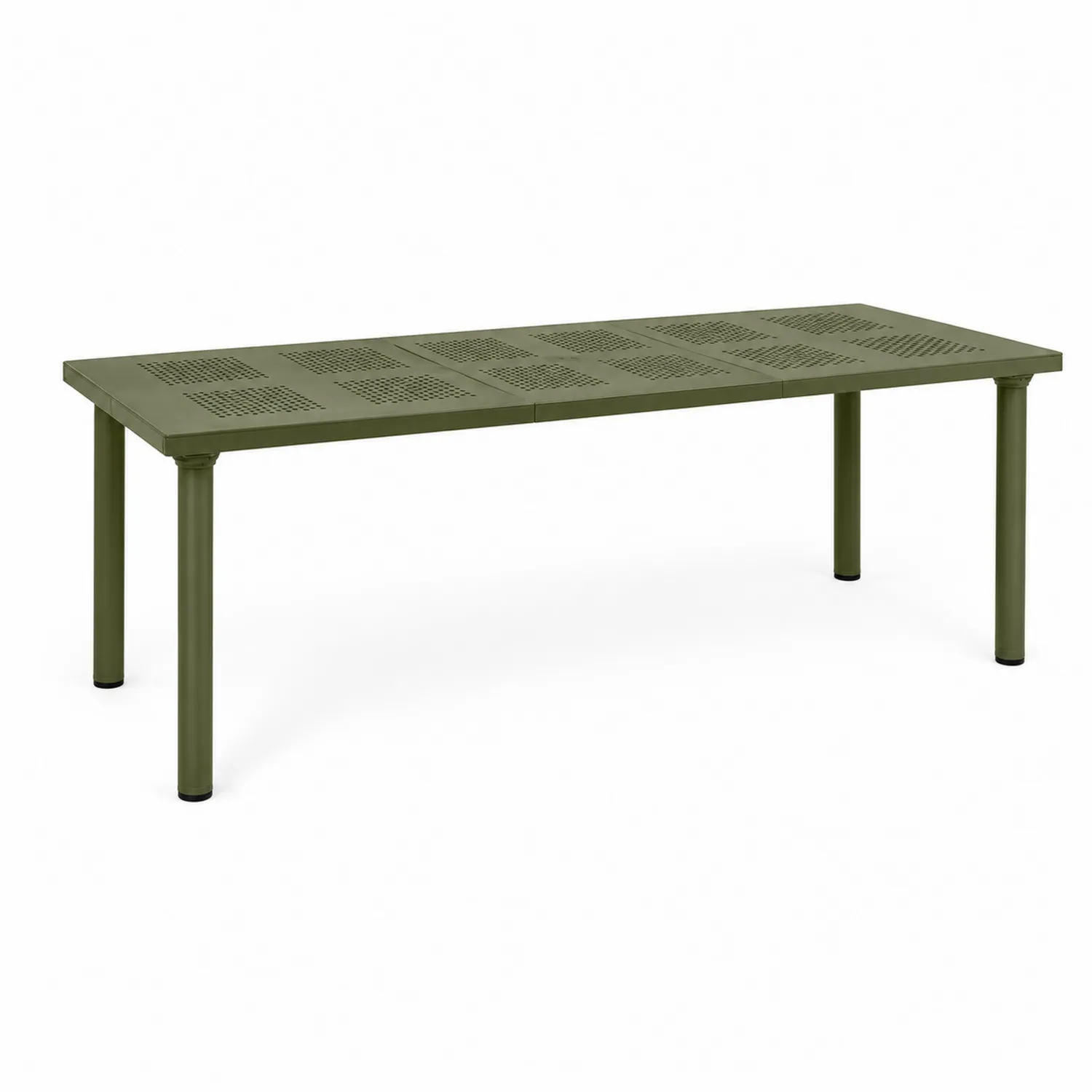 Grüner rechteckiger Metall-Gartentisch