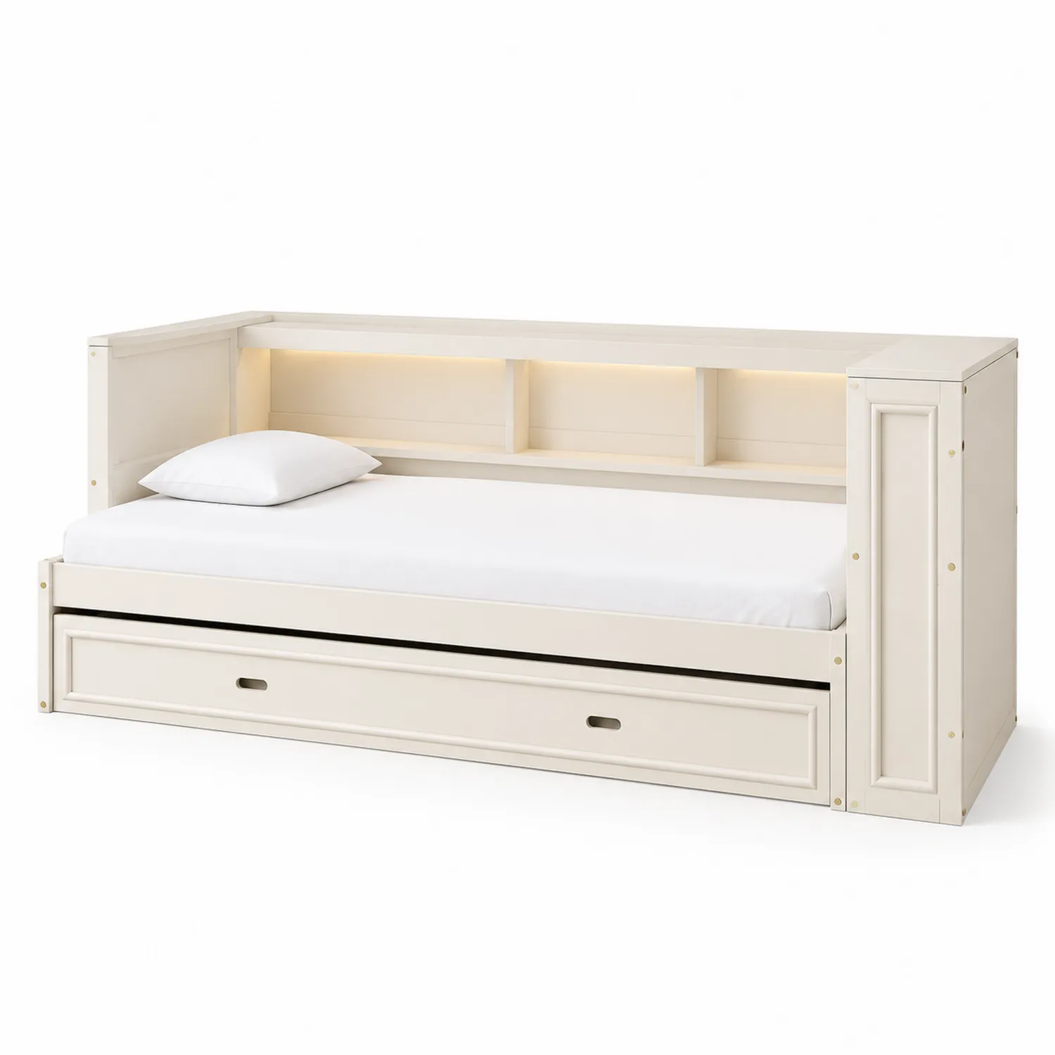 Tagesbett mit Schublade und Regal aus Holz Beige 200x90 cm