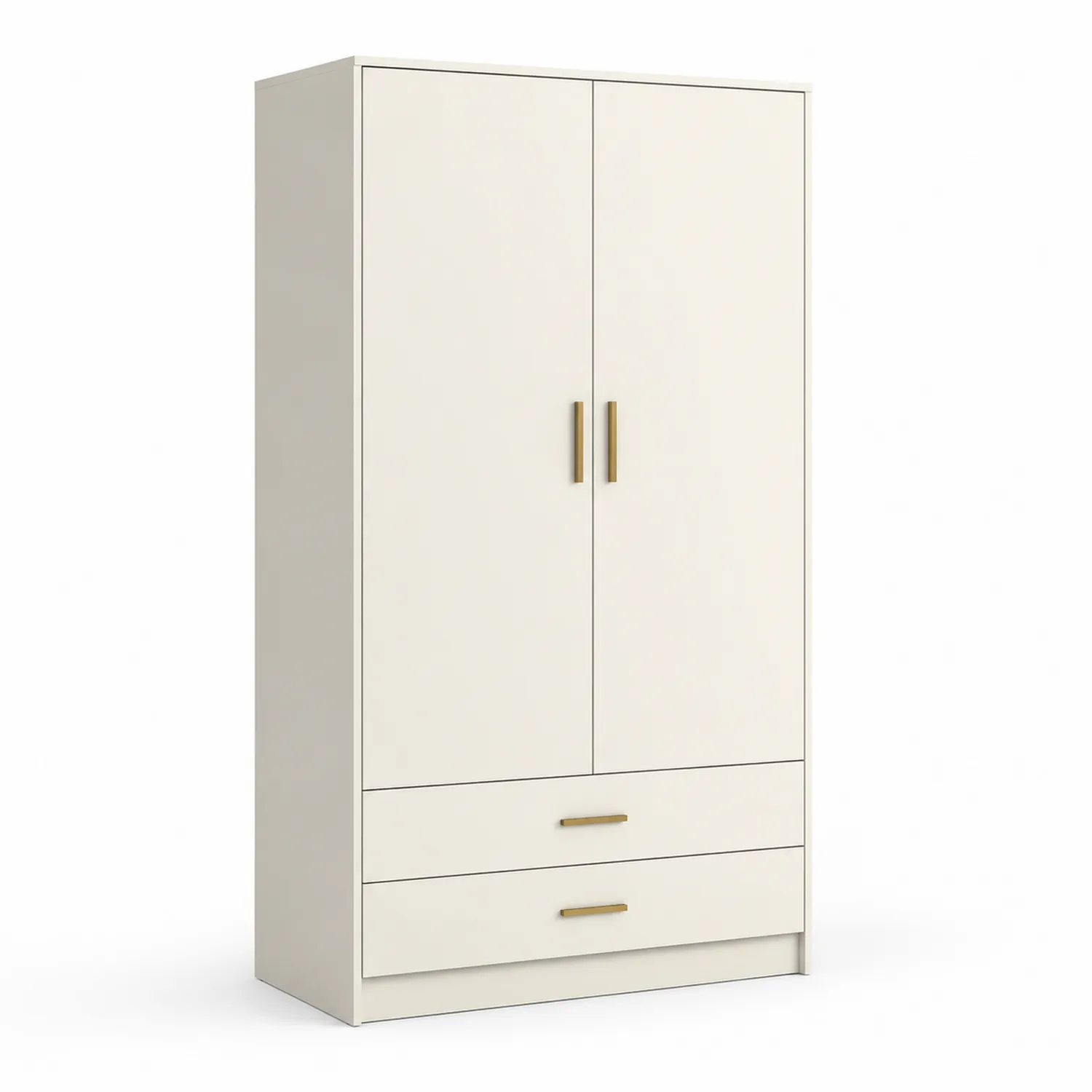 Kleiderschrank mit 2 Türen und 2 Schubladen aus Holz in Creme