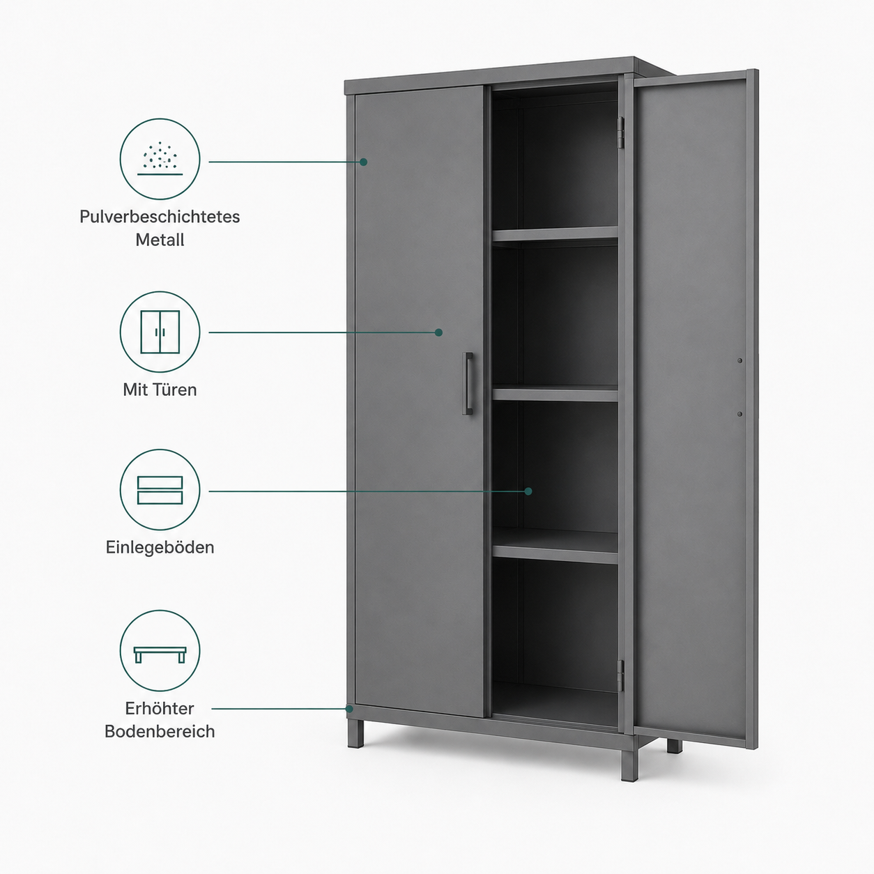 Gartenschrank aus Metall in Grau für Geräte und Terrassenzubehör