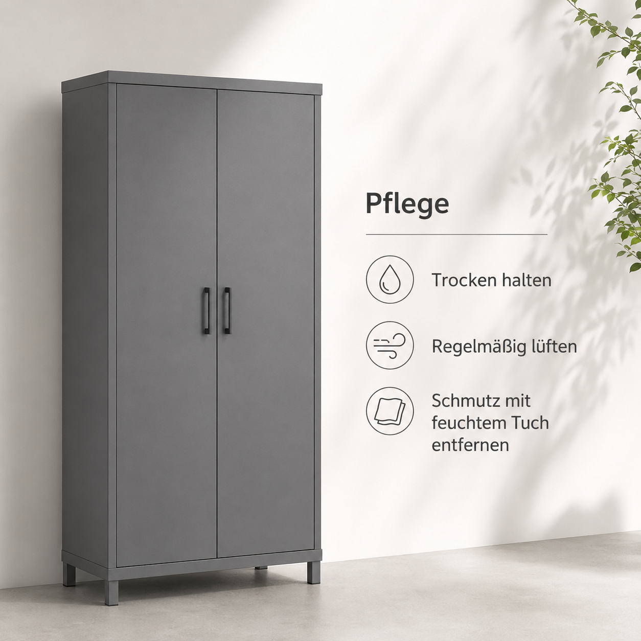 Gartenschrank aus Metall in Grau für Geräte und Terrassenzubehör