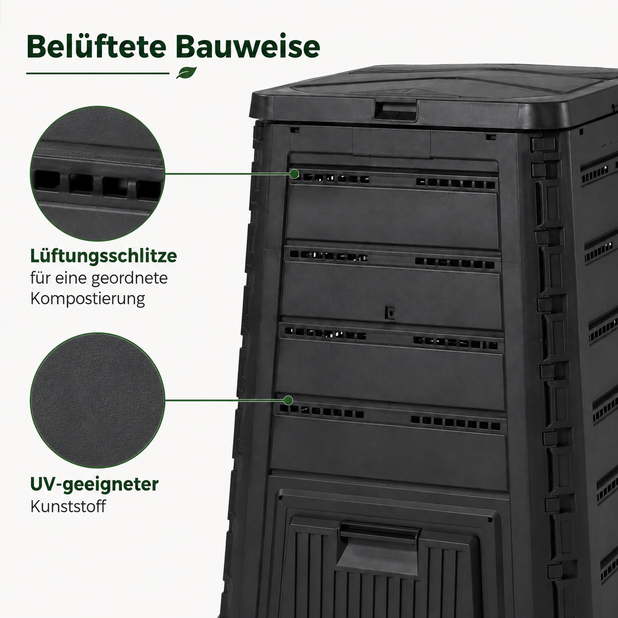 Komposter aus Kunststoff in Schwarz mit Belüftung für Gartenabfälle